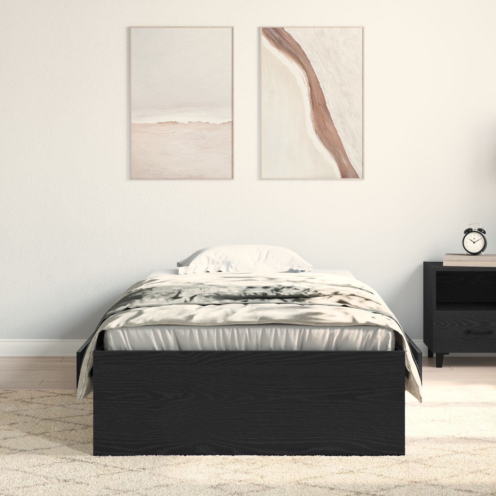 Pat vidaXL Cadru Negru Stejar 90x190 cm Lemn prelucrat Pat vidaXL Cadru Negru Stejar 90x190 cm Lemn prelucrat