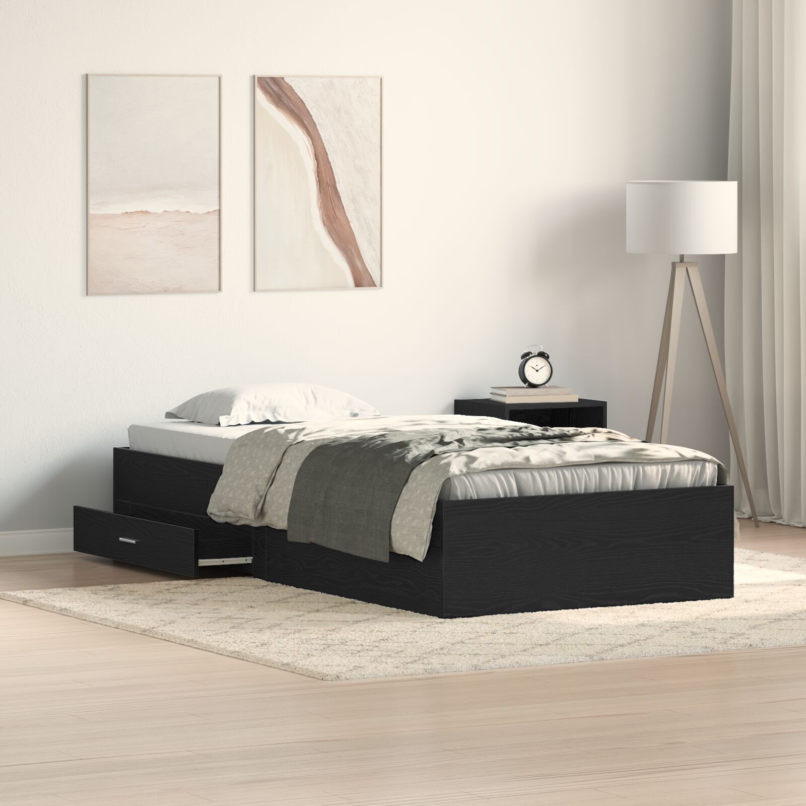 Pat vidaXL Cadru Negru Stejar 90x190 cm Lemn prelucrat Pat vidaXL Cadru Negru Stejar 90x190 cm Lemn prelucrat