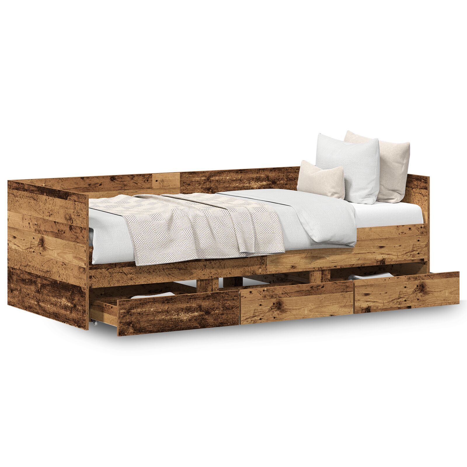 vidaXL Cadru de daybed cu sertare Lemn vechi 90 x 190 cm Lemn compozit