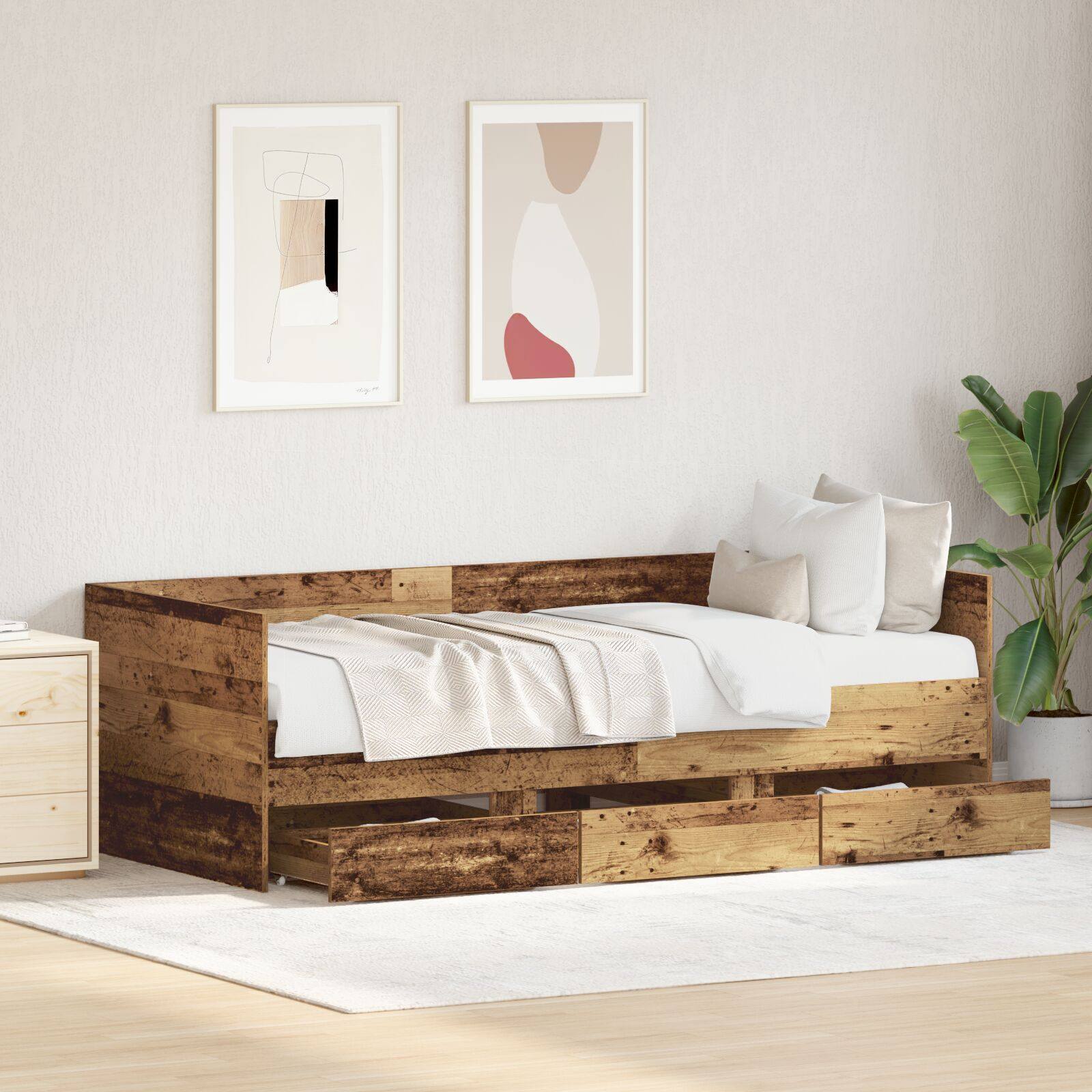 vidaXL Cadru de daybed cu sertare Lemn vechi 90 x 190 cm Lemn compozit