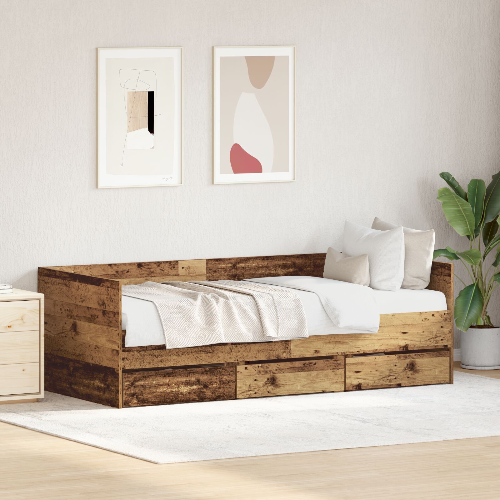 vidaXL Cadru de daybed cu sertare Lemn vechi 90 x 190 cm Lemn compozit