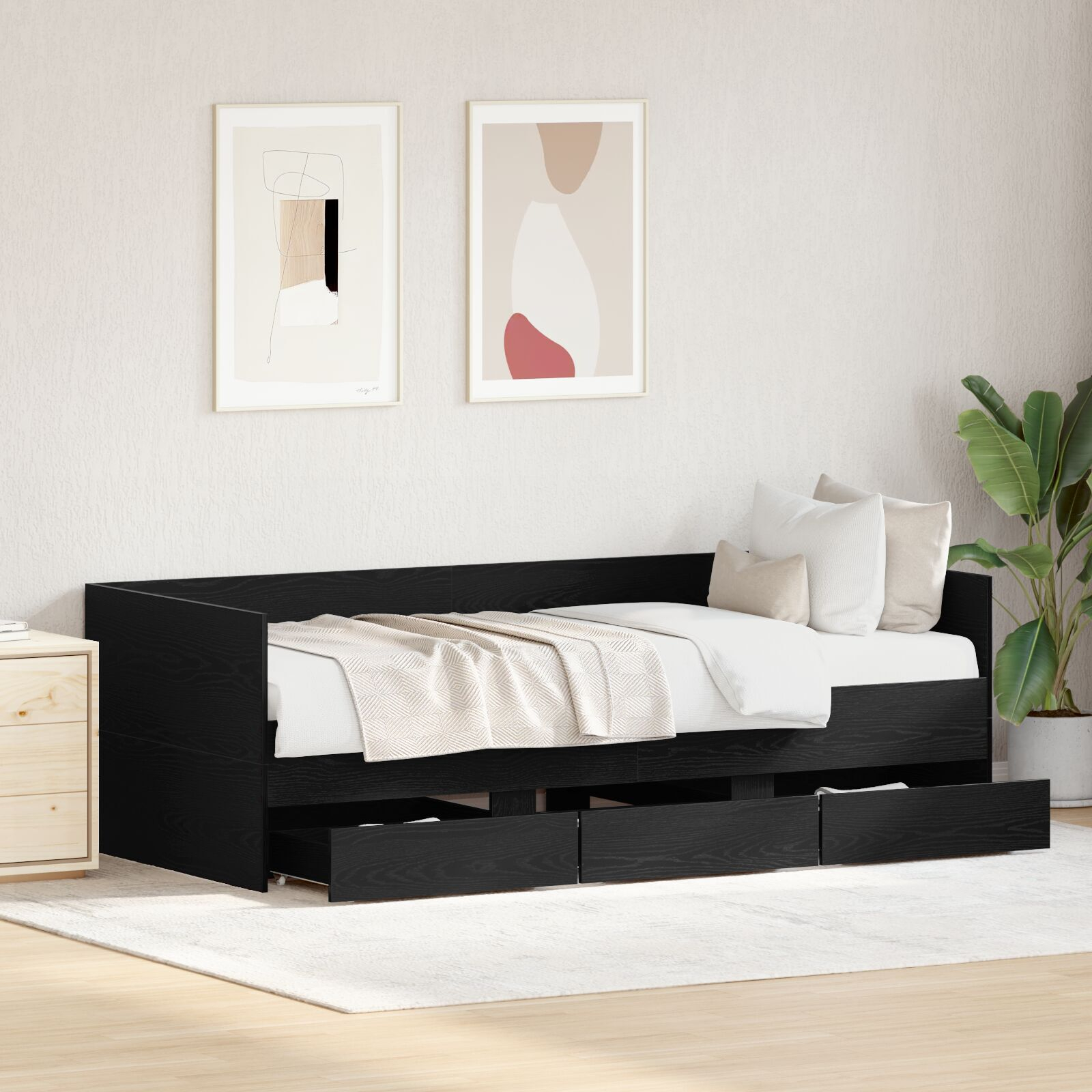 vidaXL Cadru de daybed cu sertare cu sertar Stejar negru 90 x 190 cm