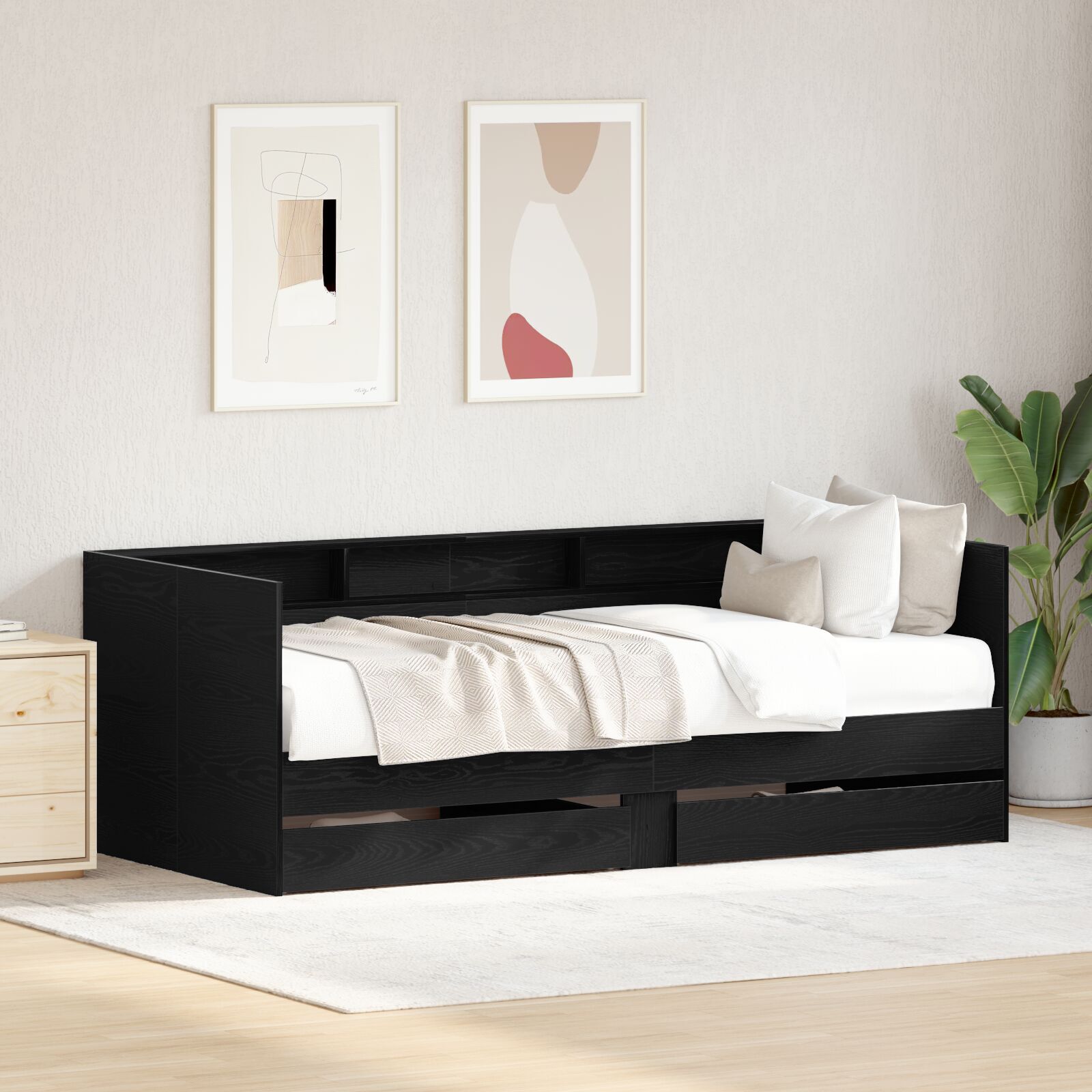 vidaXL Cadru de daybed cu sertare Stejar negru 90 x 190 cm vidaXL Cadru de daybed cu sertare Stejar negru 90 x 190 cm