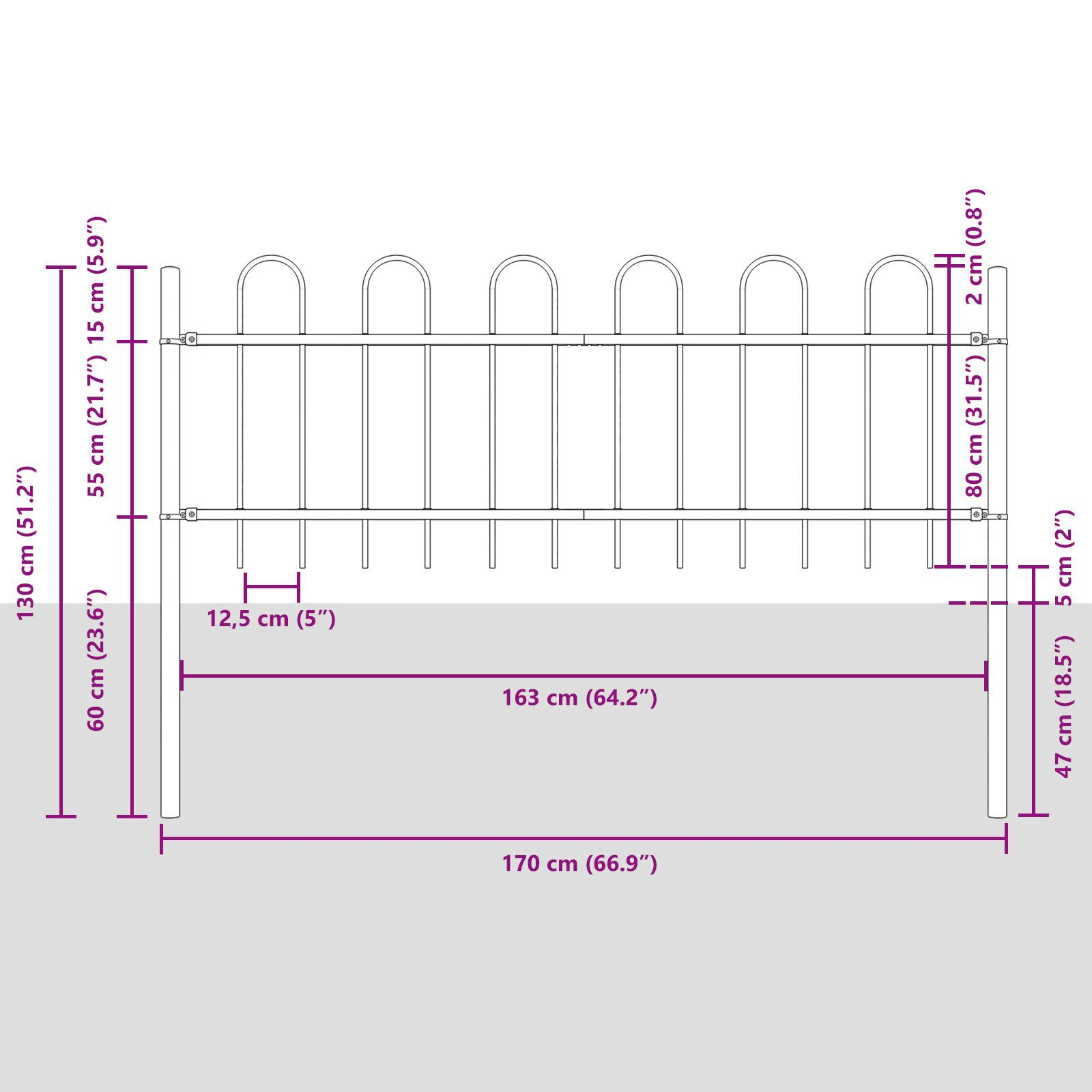 vidaXL Gard de Grădină Gri 11.9 x 0.8 m Oțel vopsit în pulbere vidaXL Gard de Grădină Gri 11.9 x 0.8 m Oțel vopsit în pulbere