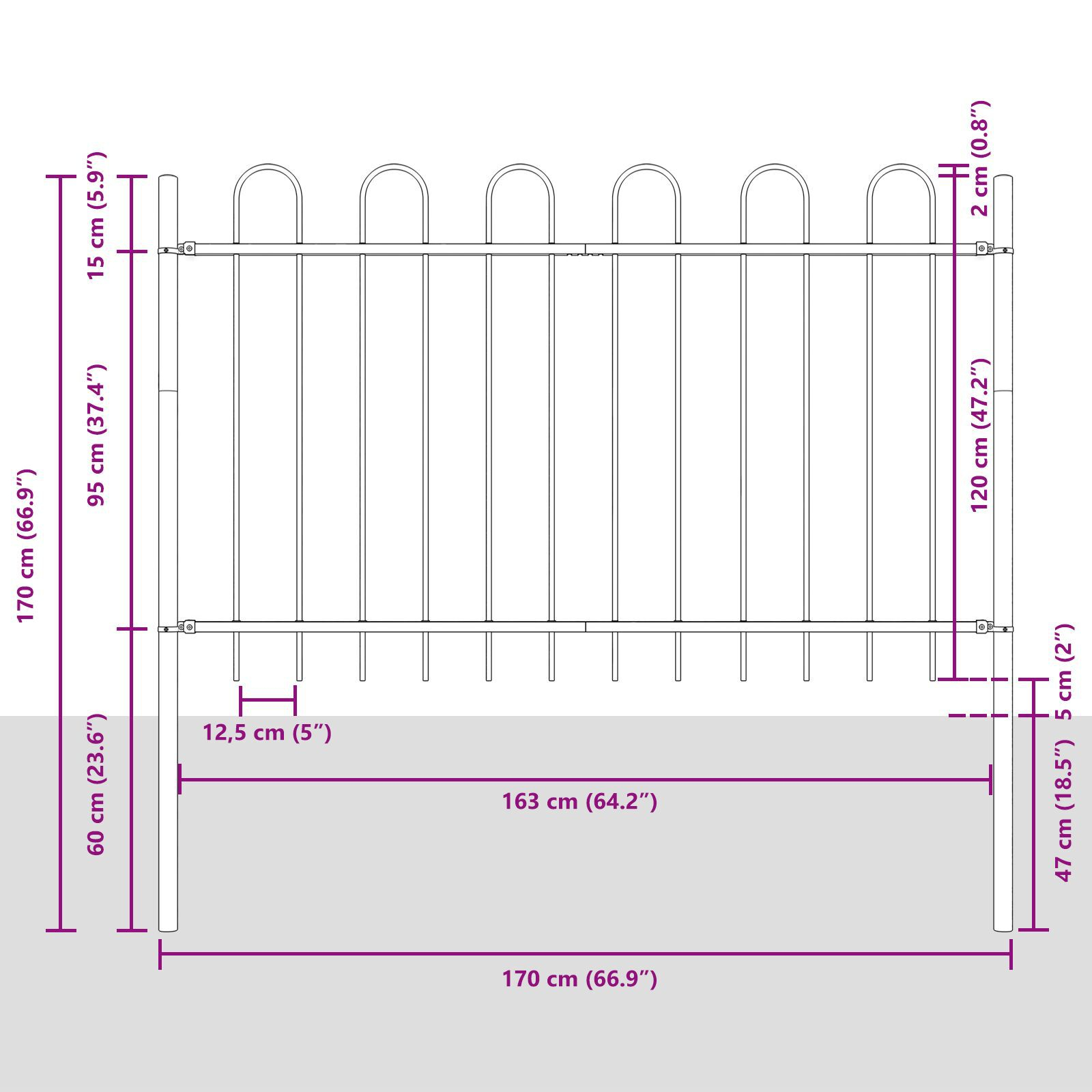 vidaXL Gard de Grădină Gri 11.9 x 1.2 m Oțel vopsit în pulbere vidaXL Gard de Grădină Gri 11.9 x 1.2 m Oțel vopsit în pulbere