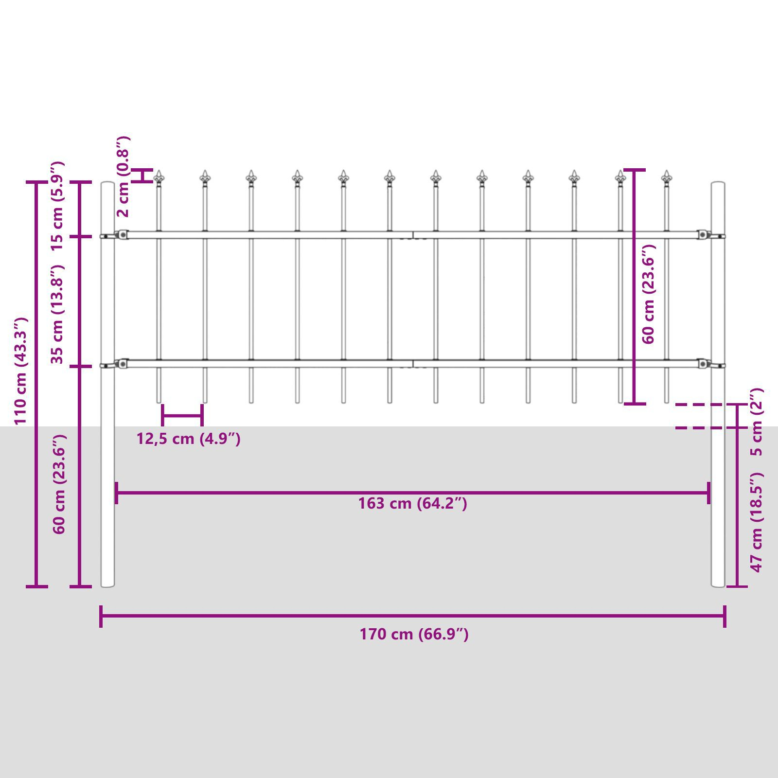vidaXL Gard de Grădină Gri 13.6 x 0.6 m Oțel vopsit în pulbere vidaXL Gard de Grădină Gri 13.6 x 0.6 m Oțel vopsit în pulbere