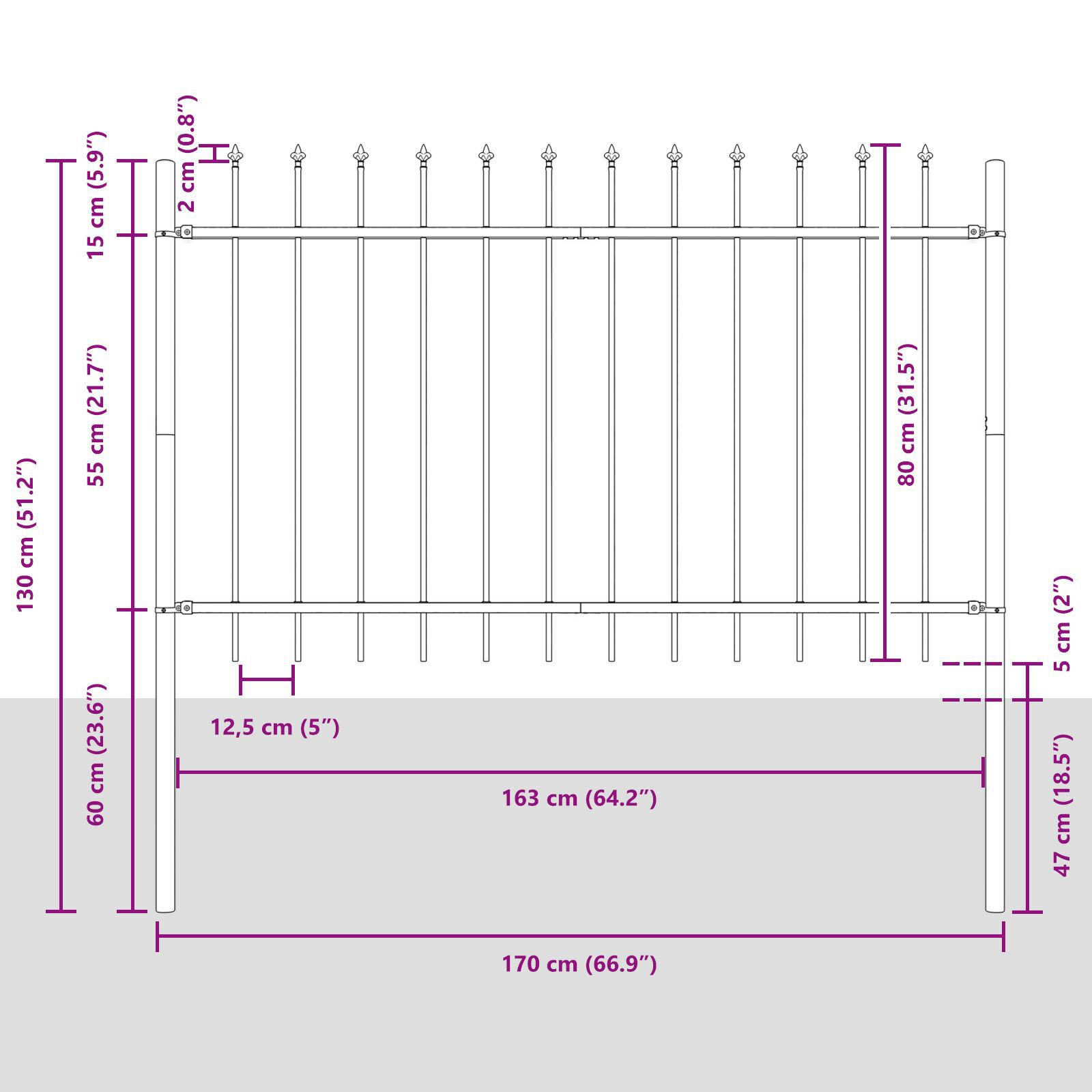 vidaXL Gard de Grădină Gri 15.3 x 0.8 m Oțel vopsit în pulbere vidaXL Gard de Grădină Gri 15.3 x 0.8 m Oțel vopsit în pulbere