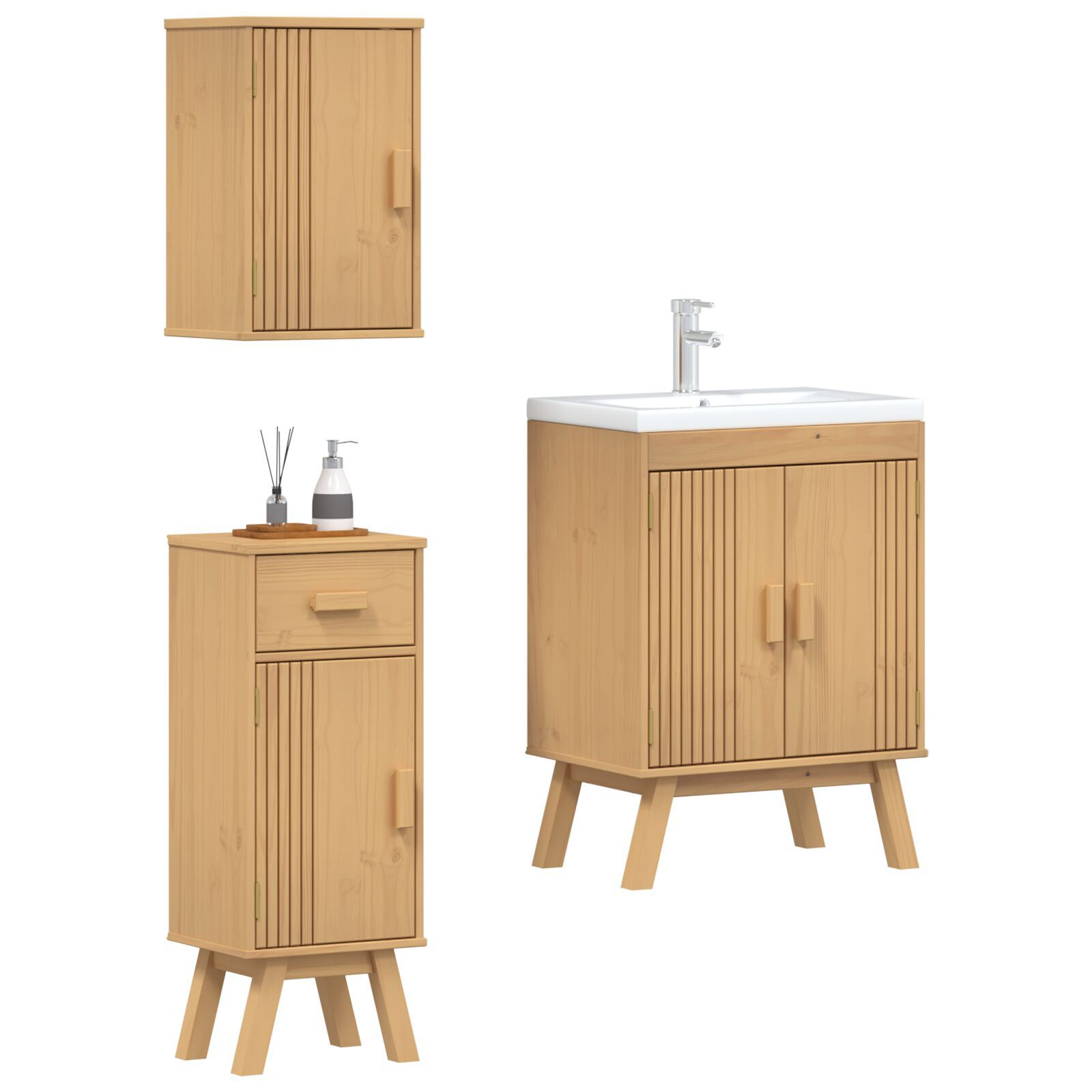 vidaXL Set de Mobilier pentru Baie 3 pcs Maro 114 x 43 x 73.5 cm vidaXL Set de Mobilier pentru Baie 3 pcs Maro 114 x 43 x 73.5 cm