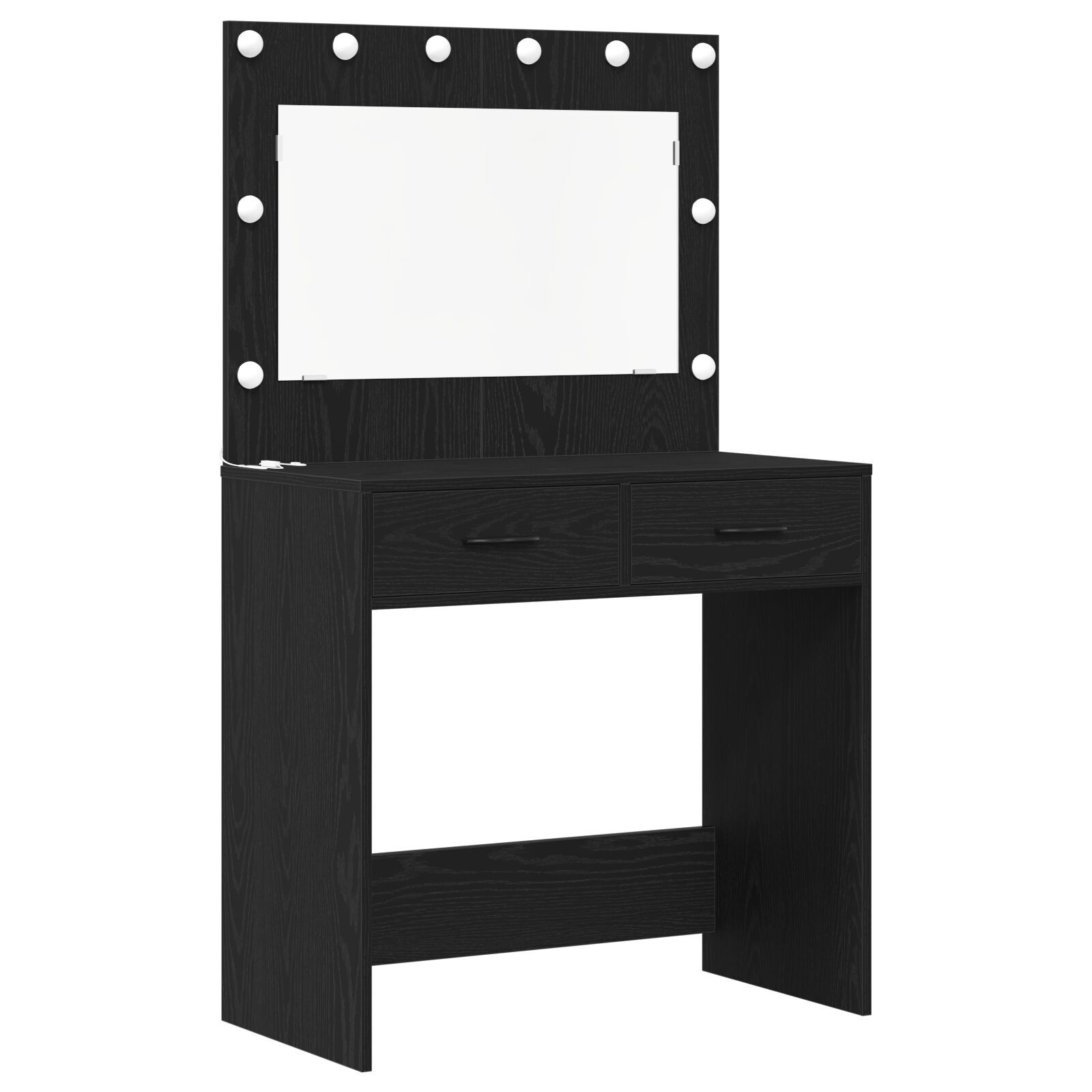 vidaXL Set masă de toaletă cu LED, 3 piese, negru, lemn prelucrat