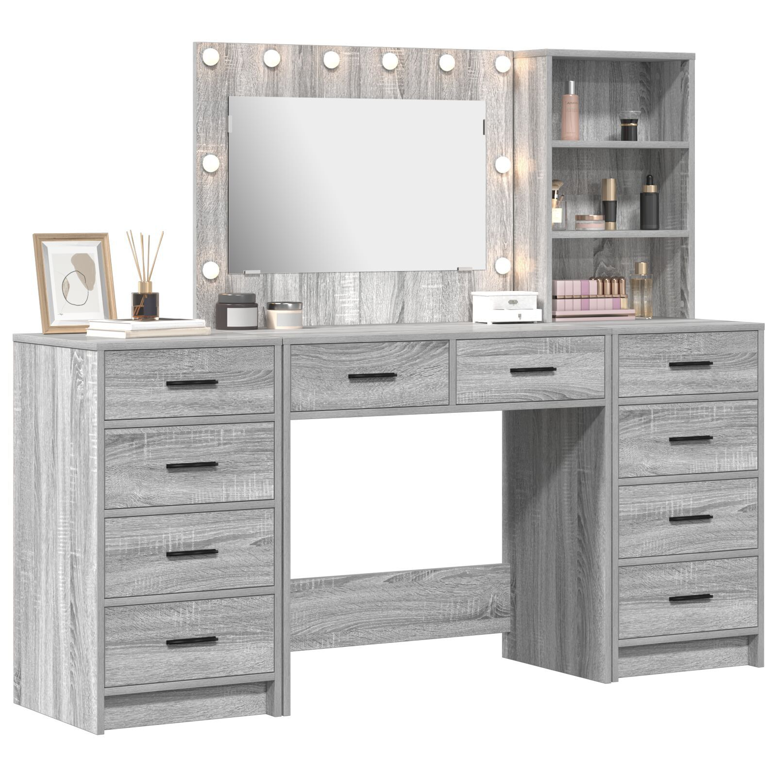 vidaXL Masă de Machiaj cu sertar 3 pcs Gri Sonoma Lemn compozit