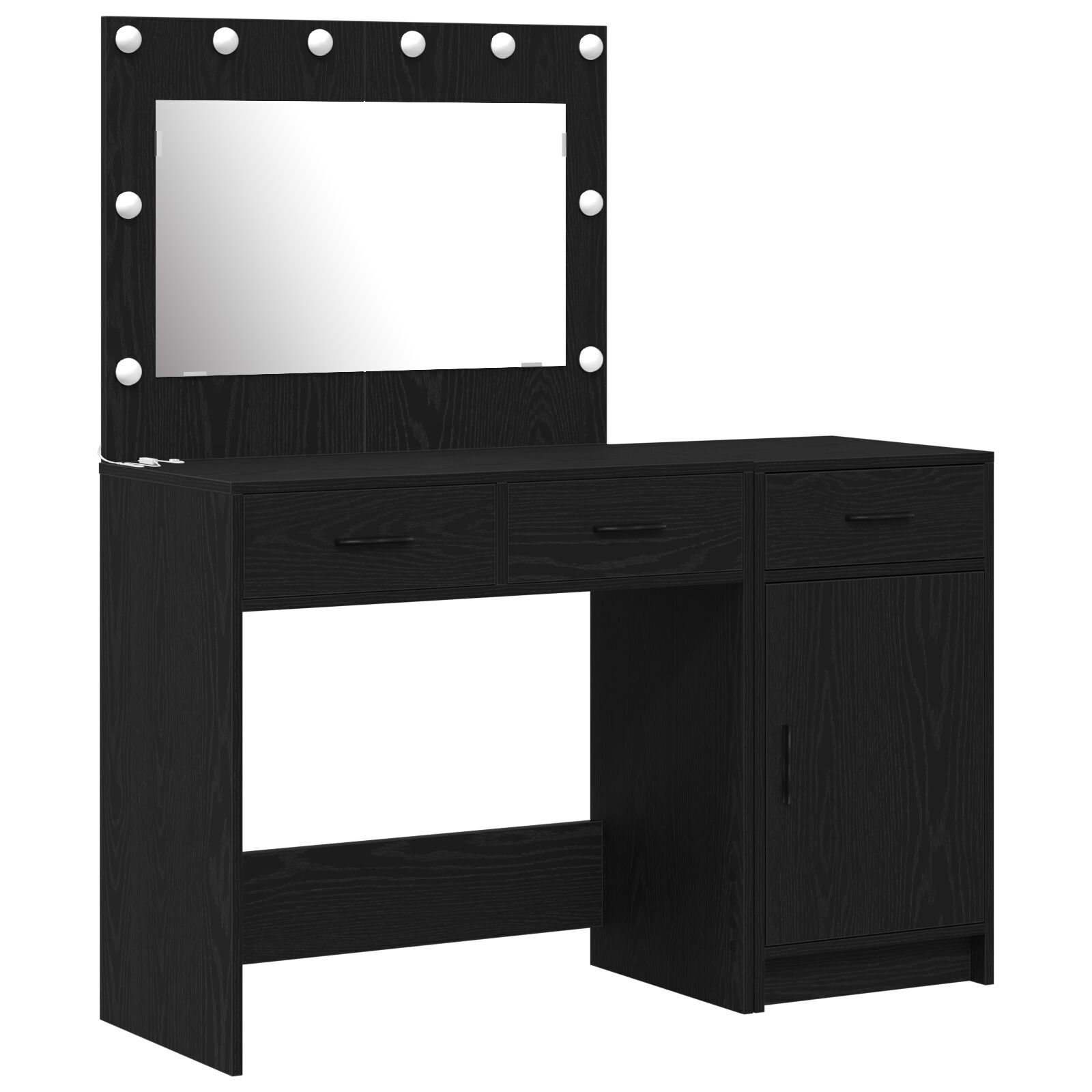 vidaXL Set masă toaletă cu LED, 2 piese, negru, lemn prelucrat