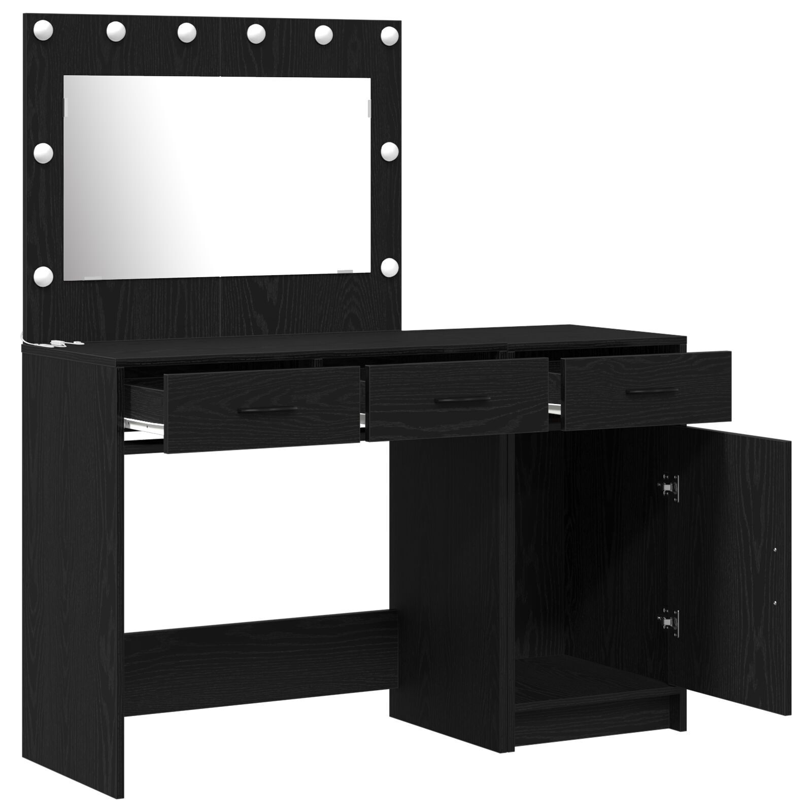 vidaXL Set masă toaletă cu LED, 2 piese, negru, lemn prelucrat