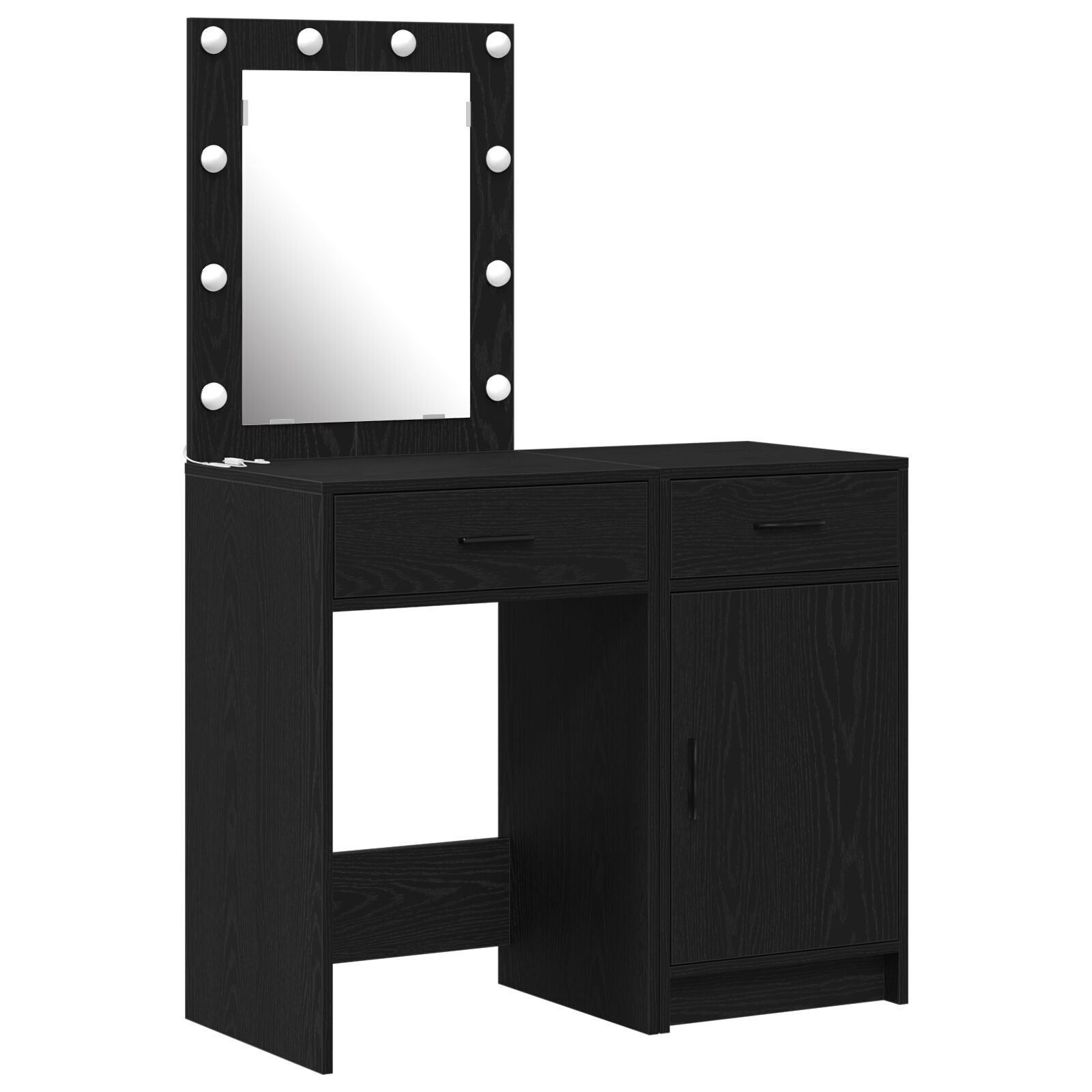 vidaXL Set masă toaletă cu LED, 2 piese, negru, lemn prelucrat