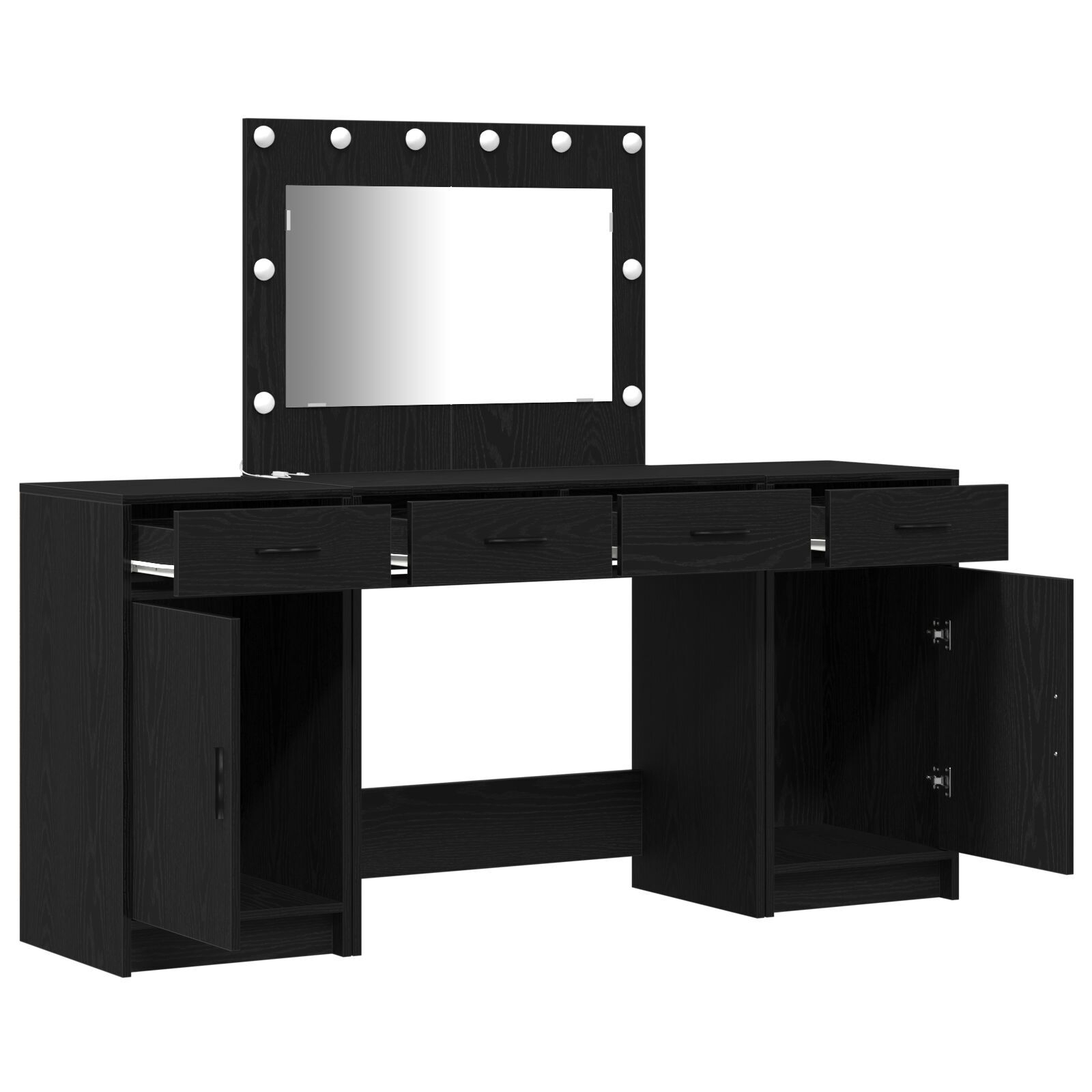 vidaXL Set masă toaletă cu LED, 3 piese, negru, lemn prelucrat