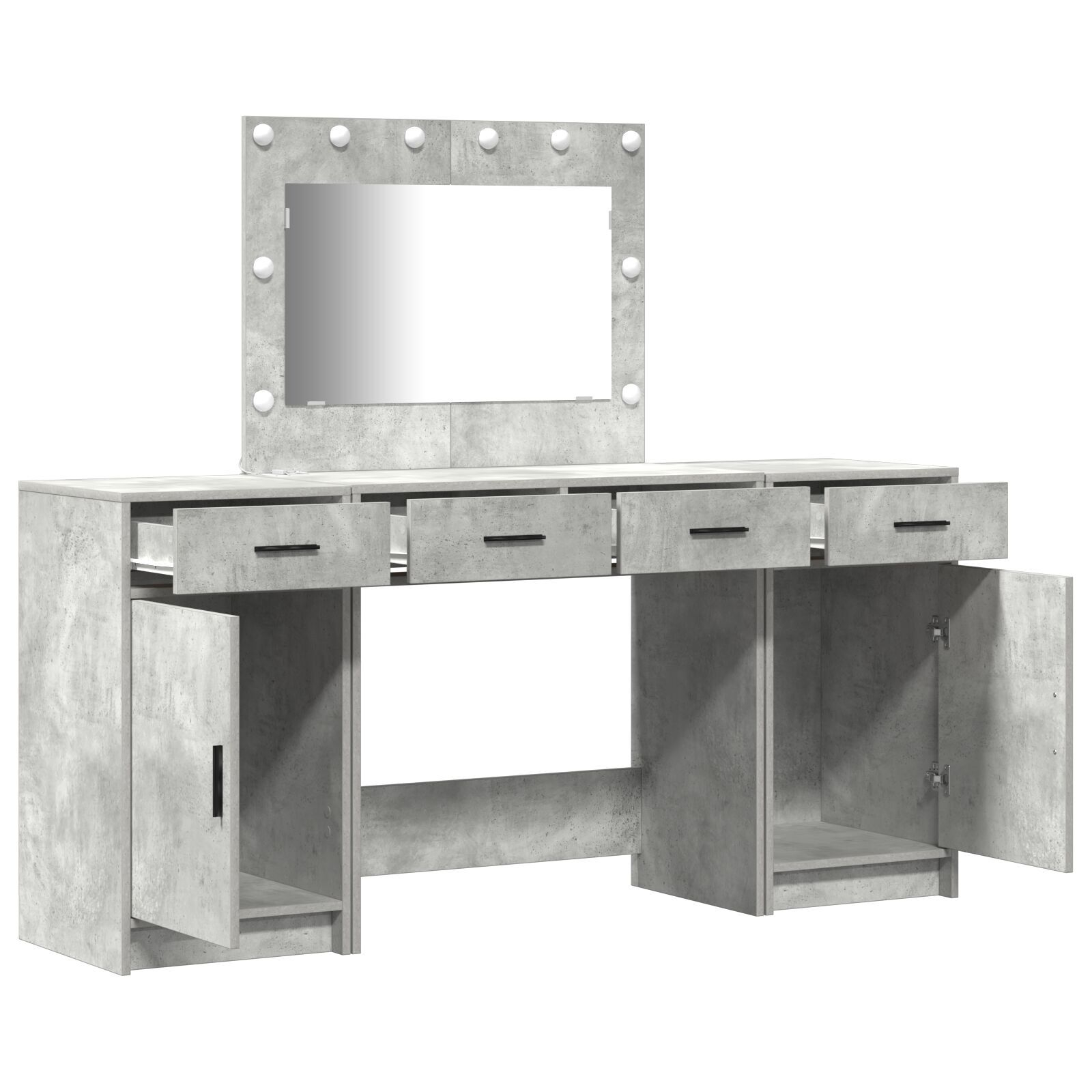 vidaXL Set masă toaletă cu LED, 3 piese, gri beton, lemn prelucrat