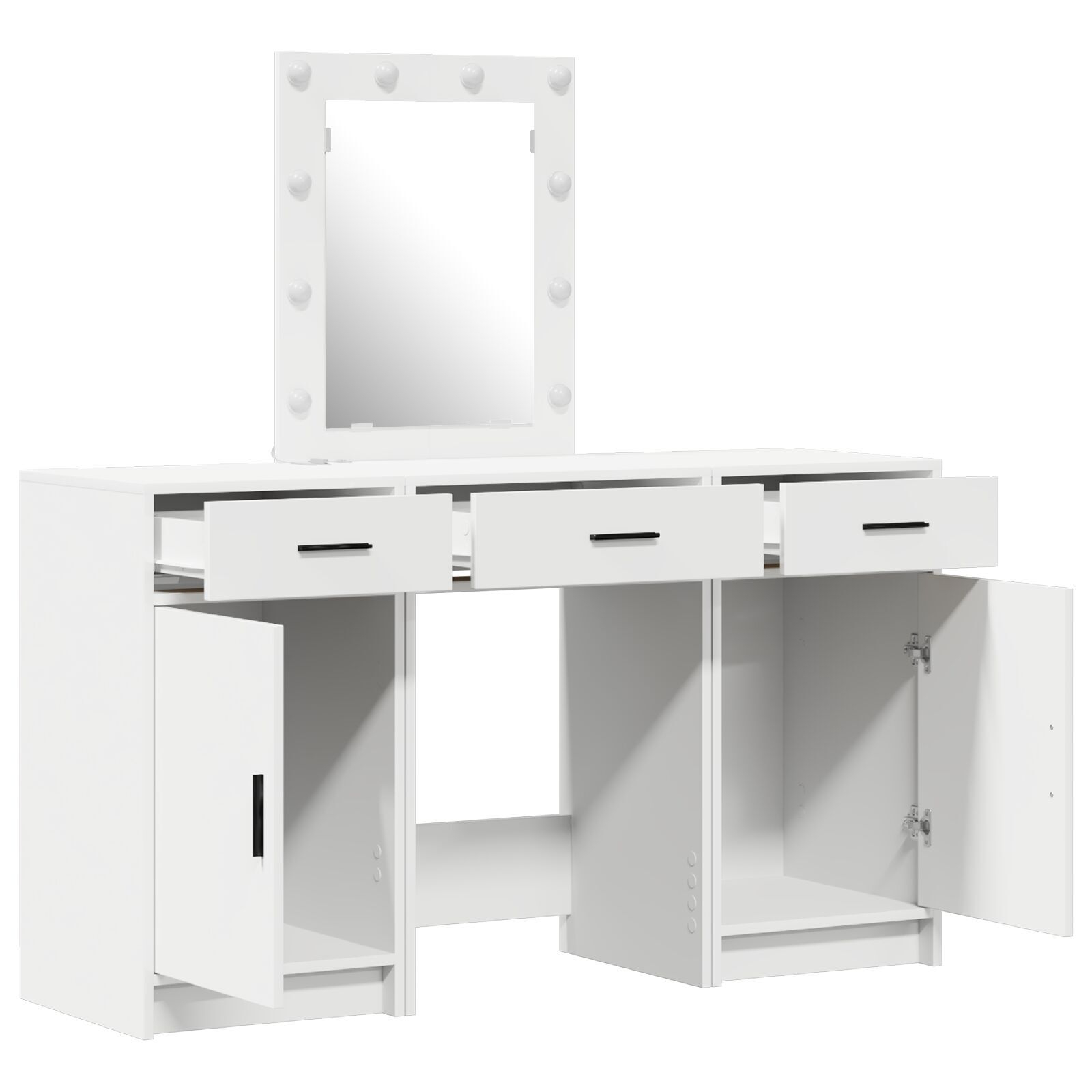 vidaXL Set masă toaletă cu LED 3 piese, alb, lemn prelucrat