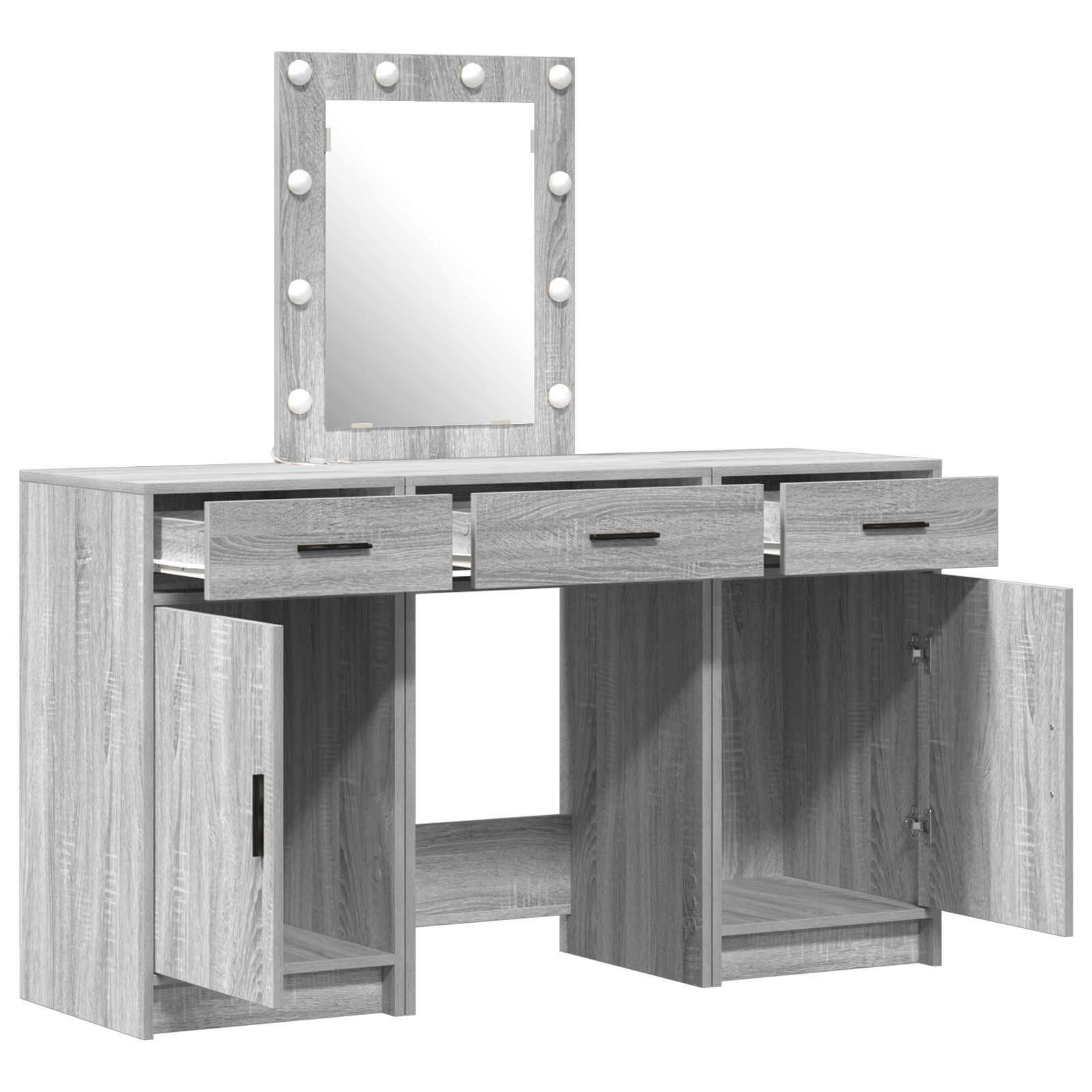 vidaXL Set masă toaletă cu LED 3 piese, gri sonoma, lemn prelucrat