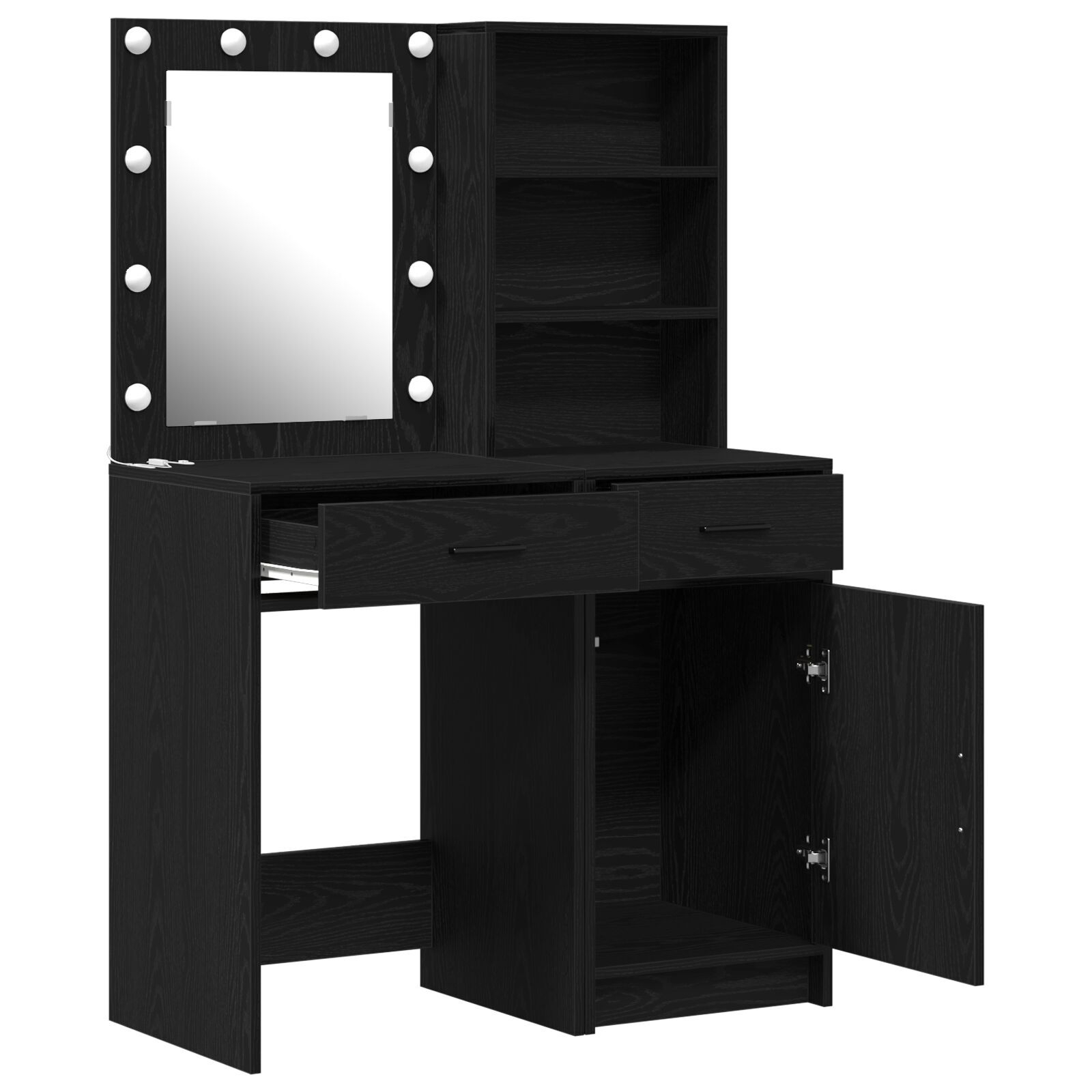 vidaXL Set masă toaletă cu LED, 2 piese, negru, lemn prelucrat
