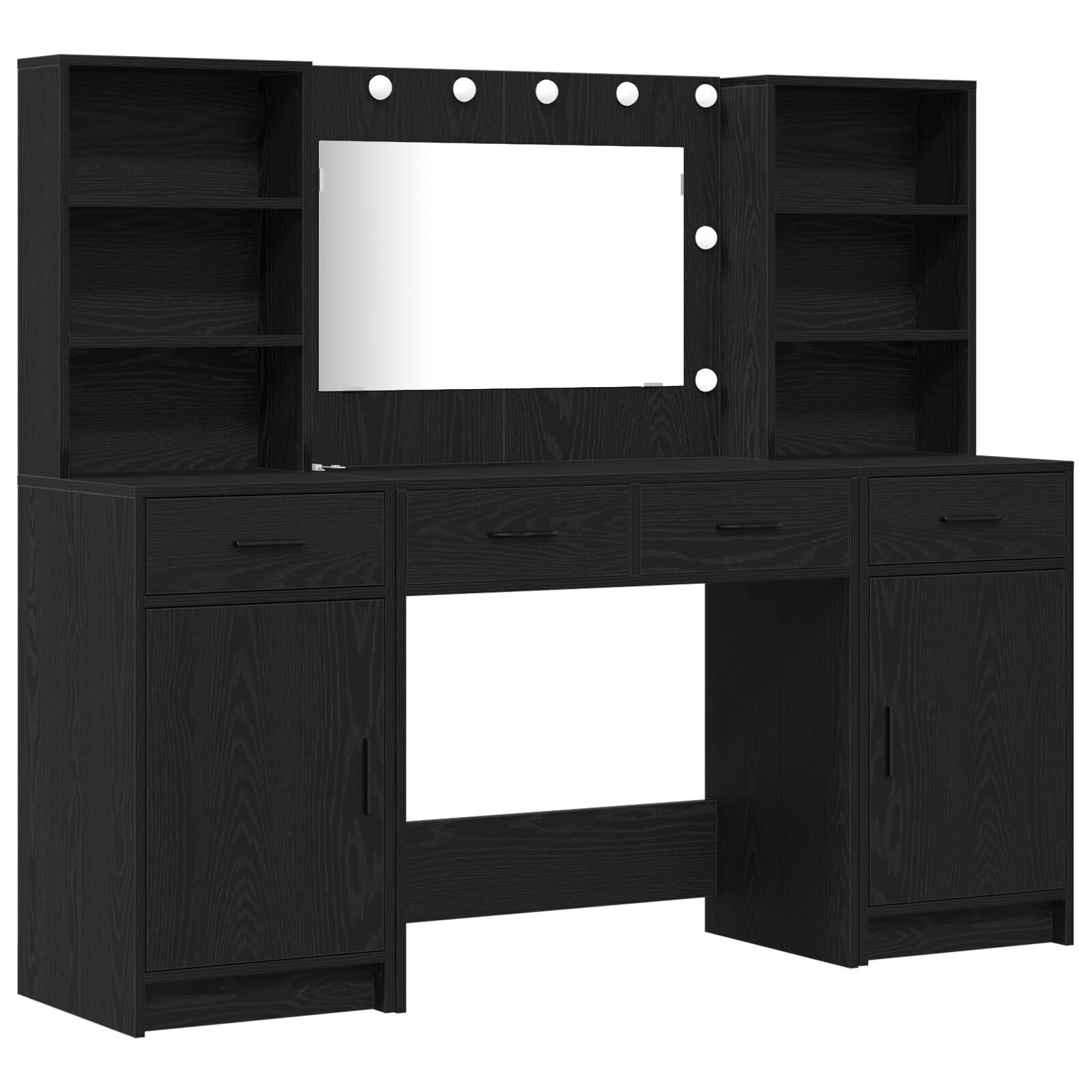 vidaXL Set masă toaletă cu LED, 3 piese, negru, lemn prelucrat