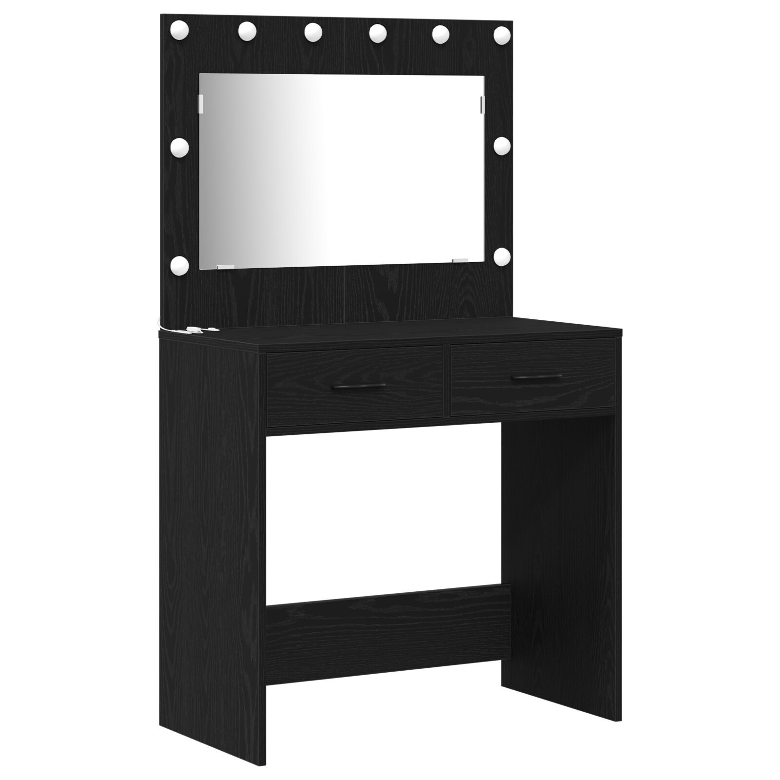 vidaXL Set masă toaletă cu LED, 3 piese, negru, lemn prelucrat