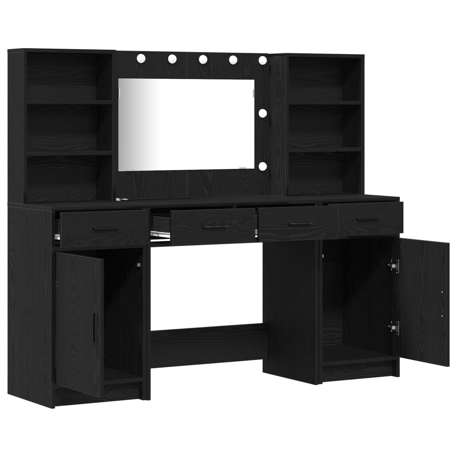 vidaXL Set masă toaletă cu LED, 3 piese, negru, lemn prelucrat