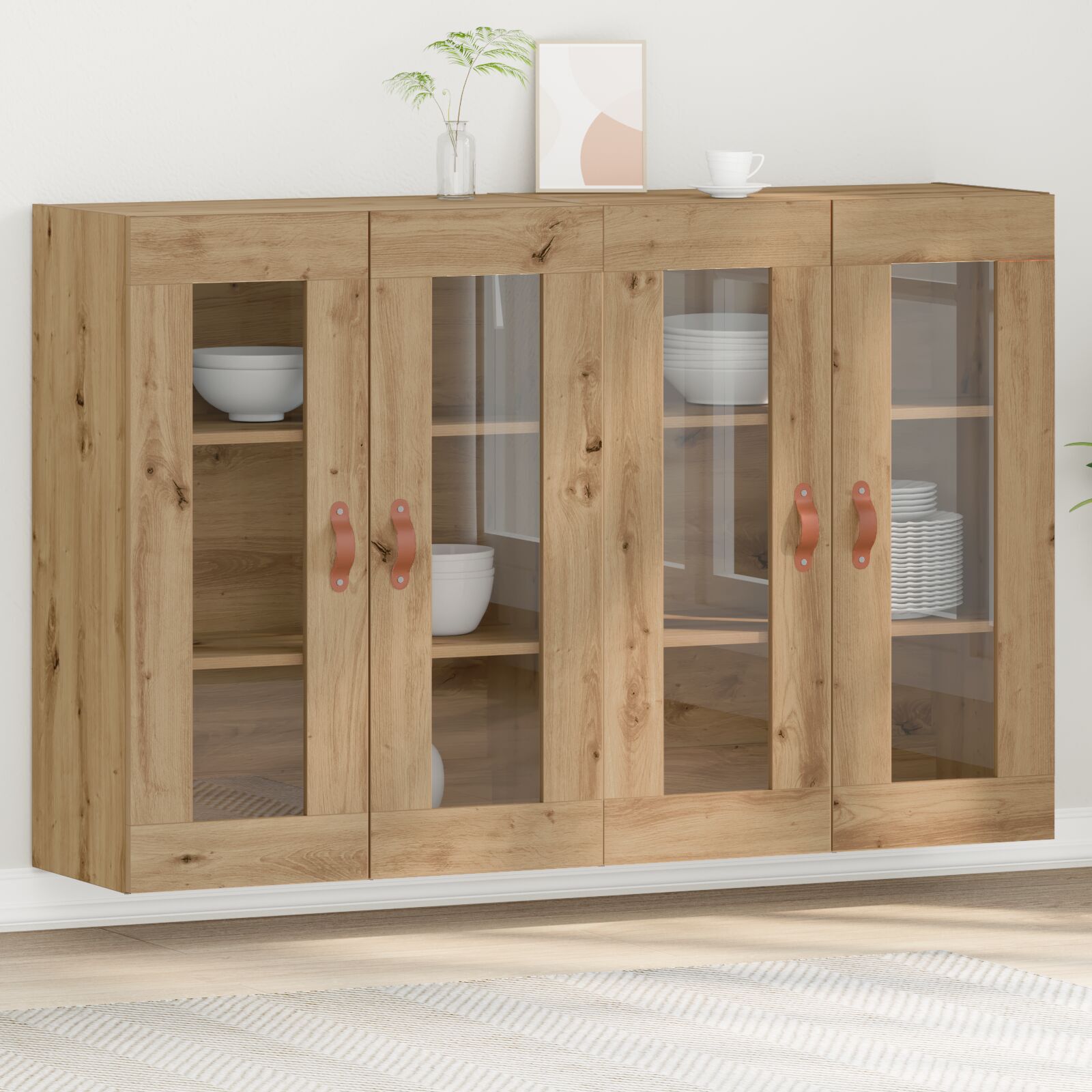 vidaXL Dulap montat pe perete 2 pcs stejar artizanal 69.5 x 34 x 90 cm