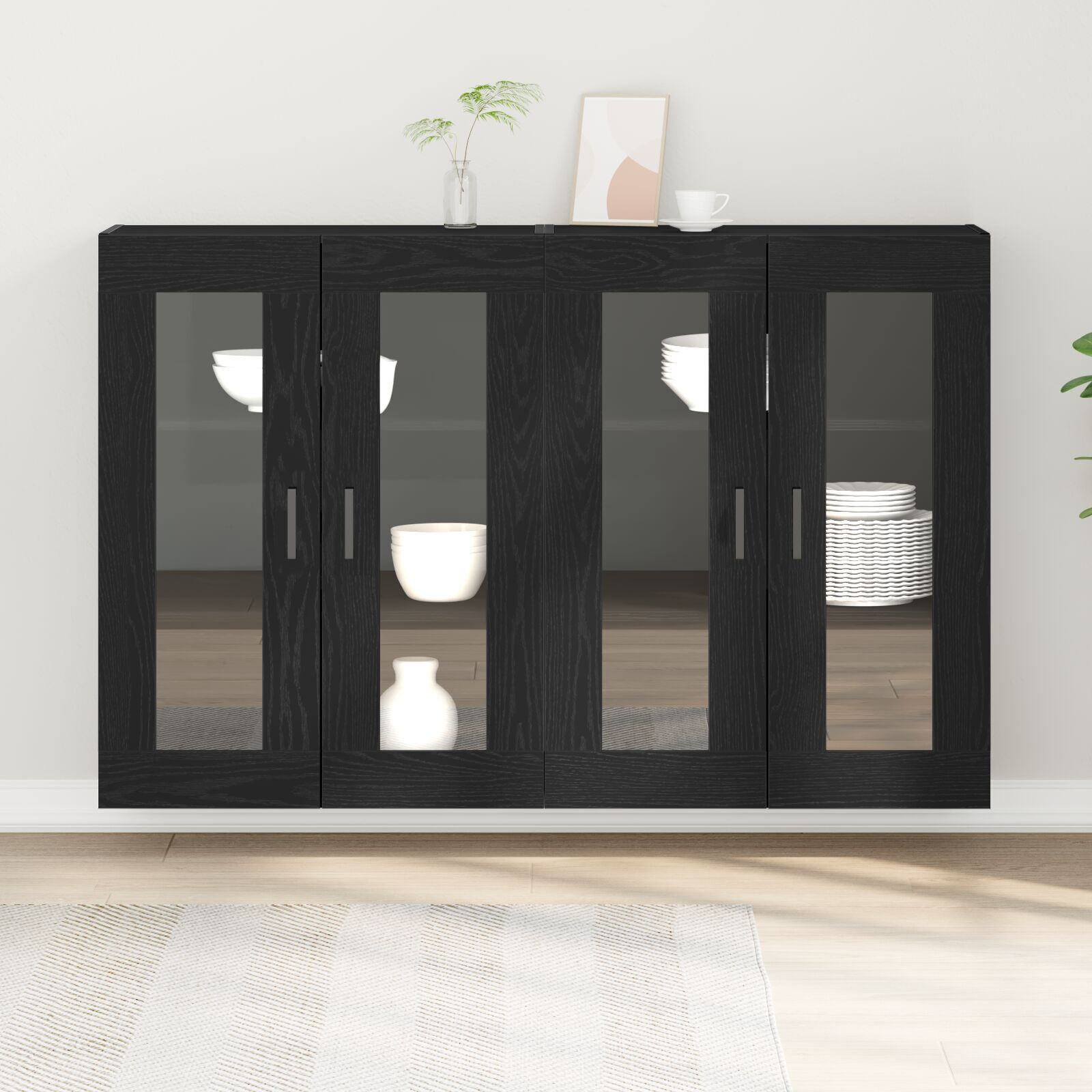 vidaXL Dulap montat pe perete 2 pcs Stejar negru 69.5 x 34 x 90 cm