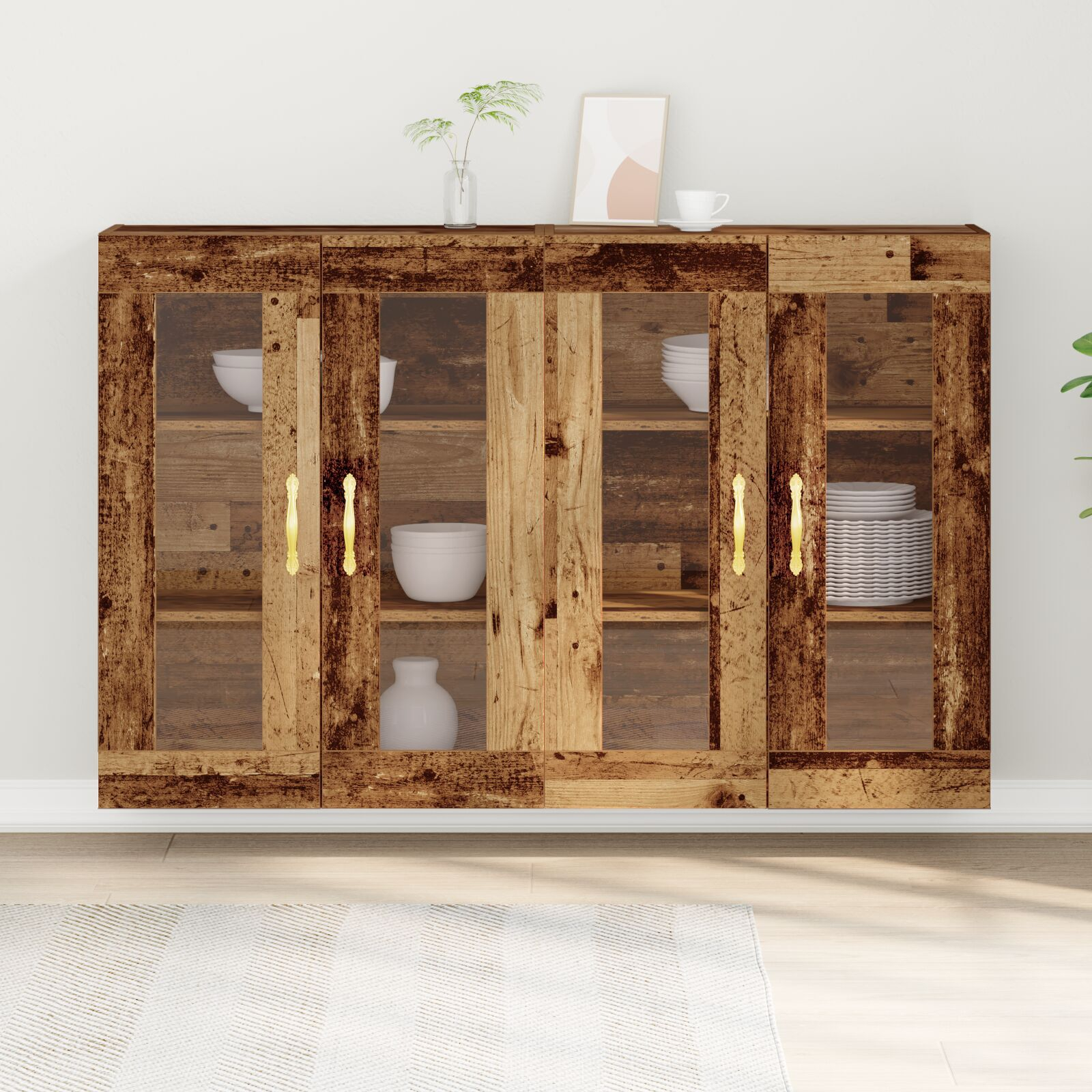 vidaXL Dulap montat pe perete 2 pcs Lemn vechi 69.5 x 34 x 90 cm