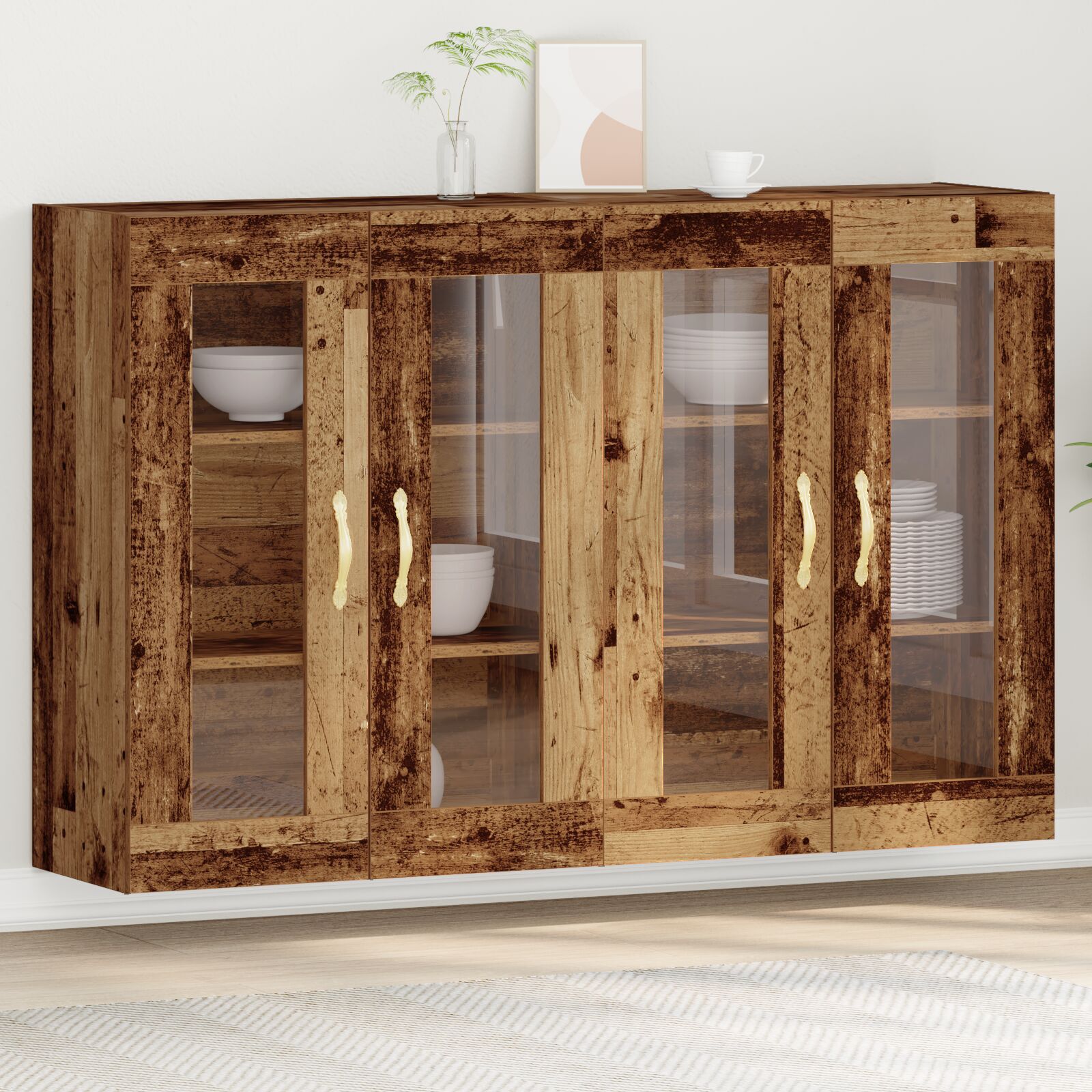 vidaXL Dulap montat pe perete 2 pcs Lemn vechi 69.5 x 34 x 90 cm