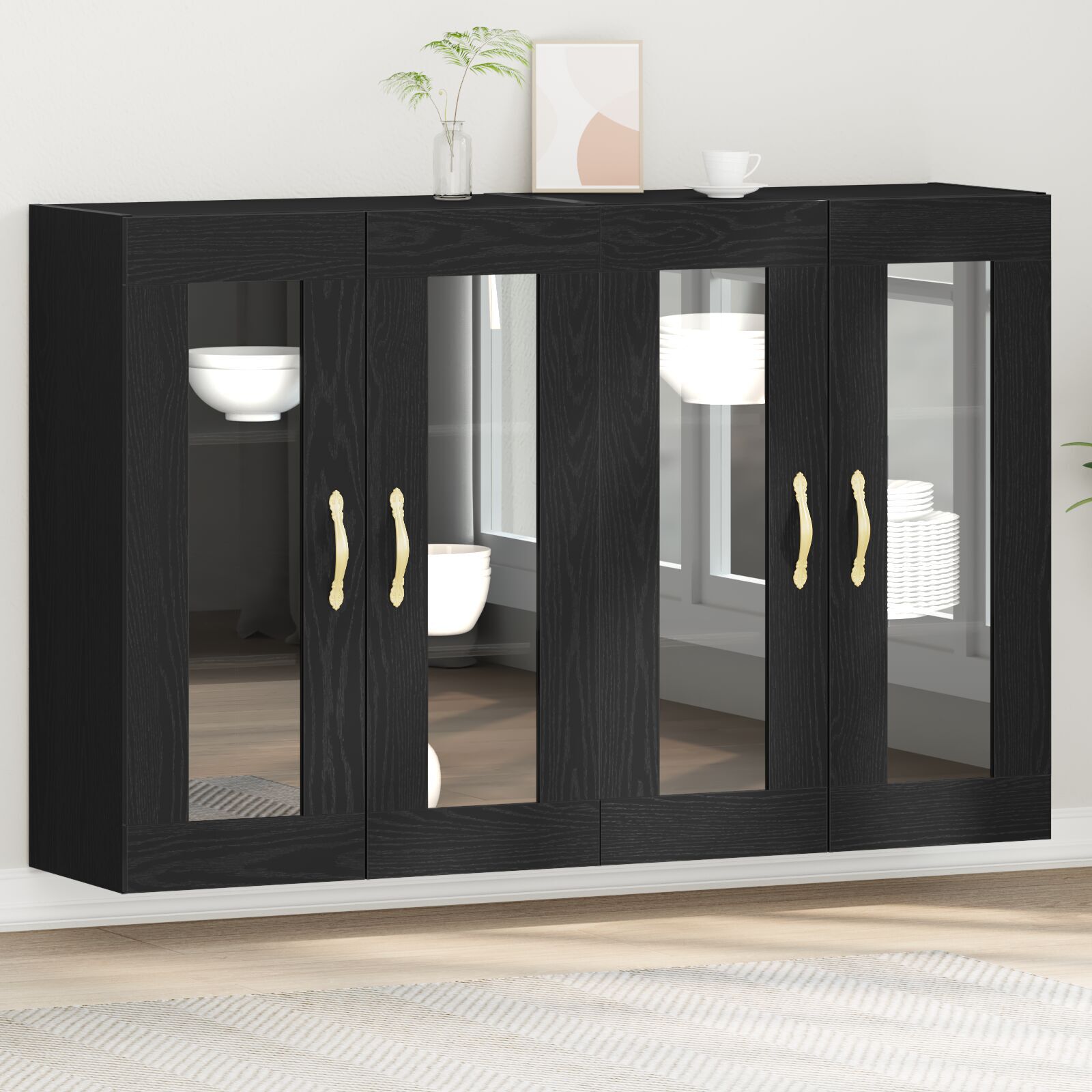 vidaXL Dulap montat pe perete 2 pcs Stejar negru 69.5 x 34 x 90 cm