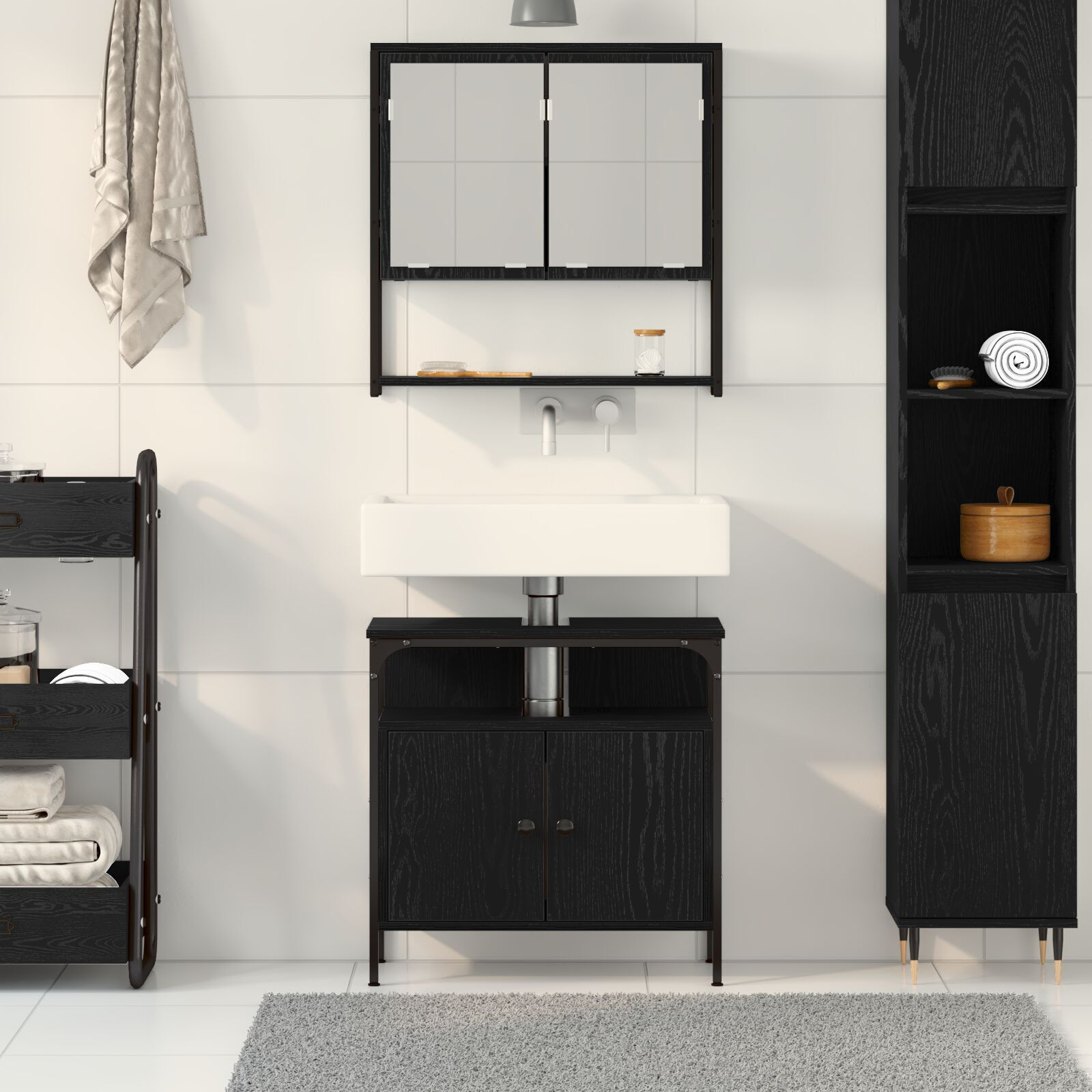 vidaXL Set de mobilier pentru baie cu ușă 2 pcs Negru 60 x 30 x 60 cm vidaXL Set de mobilier pentru baie cu ușă 2 pcs Negru 60 x 30 x 60 cm