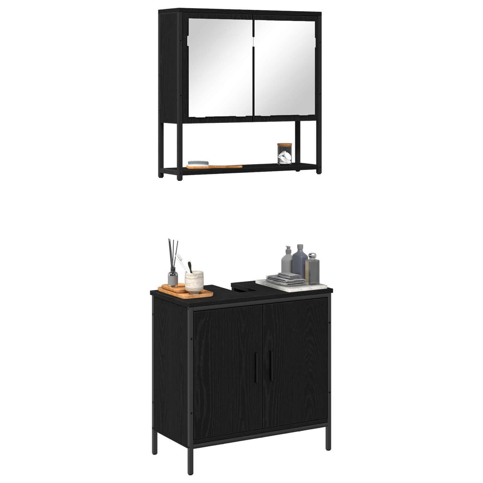 vidaXL Set de mobilier pentru baie cu ușă 2 pcs Negru 60 x 30 x 60 cm vidaXL Set de mobilier pentru baie cu ușă 2 pcs Negru 60 x 30 x 60 cm