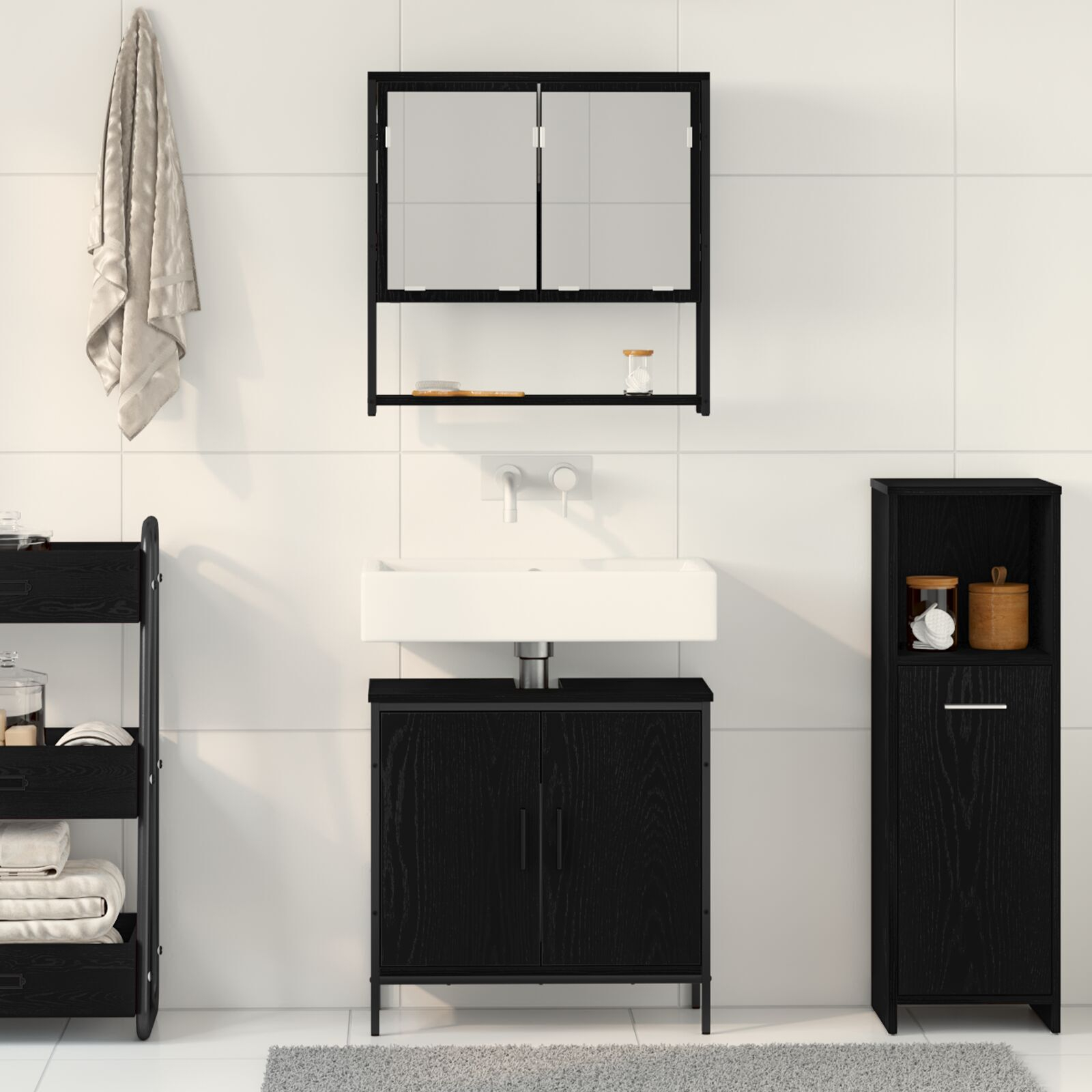 vidaXL Set de mobilier pentru baie cu ușă 2 pcs Negru 60 x 30 x 60 cm vidaXL Set de mobilier pentru baie cu ușă 2 pcs Negru 60 x 30 x 60 cm