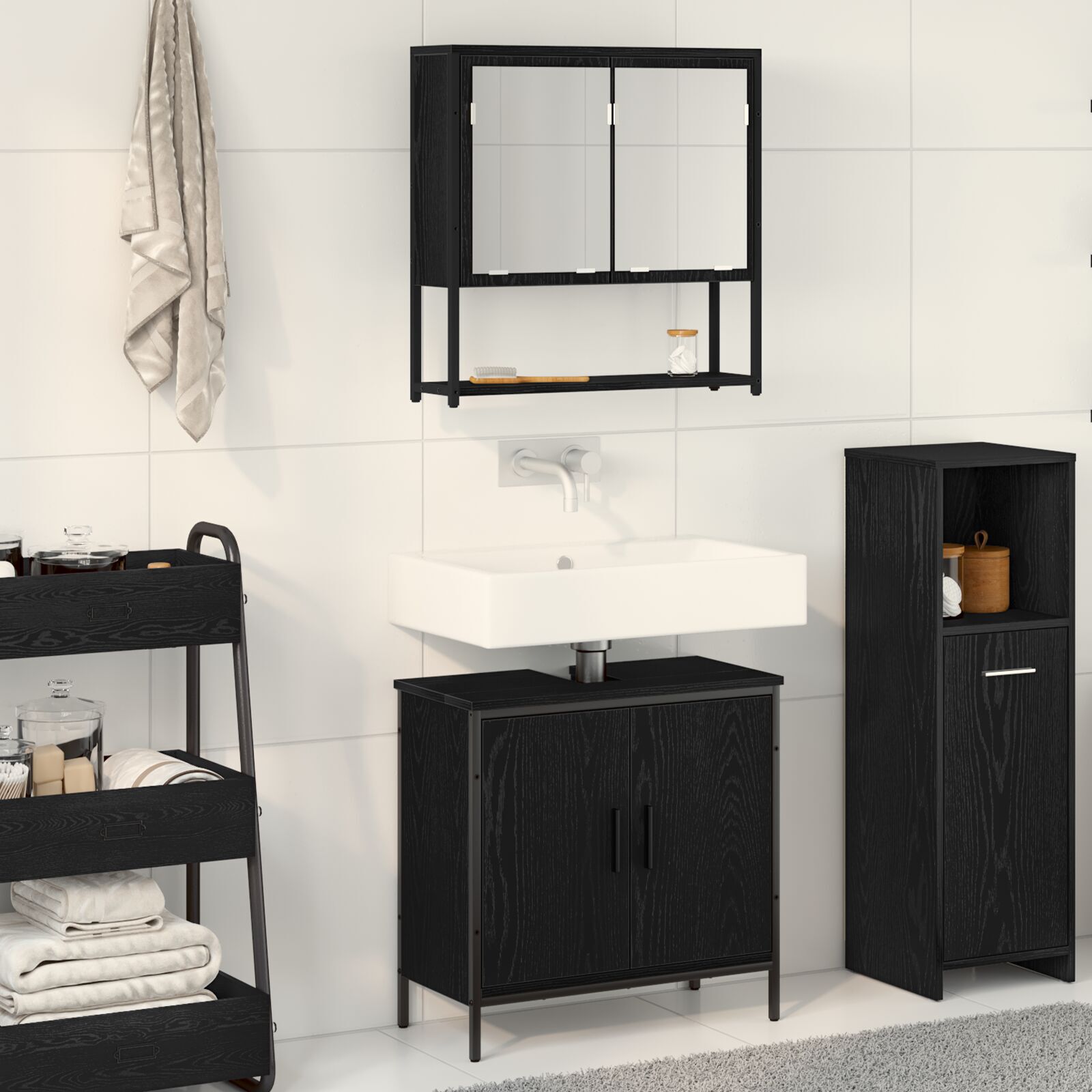 vidaXL Set de mobilier pentru baie cu ușă 2 pcs Negru 60 x 30 x 60 cm vidaXL Set de mobilier pentru baie cu ușă 2 pcs Negru 60 x 30 x 60 cm