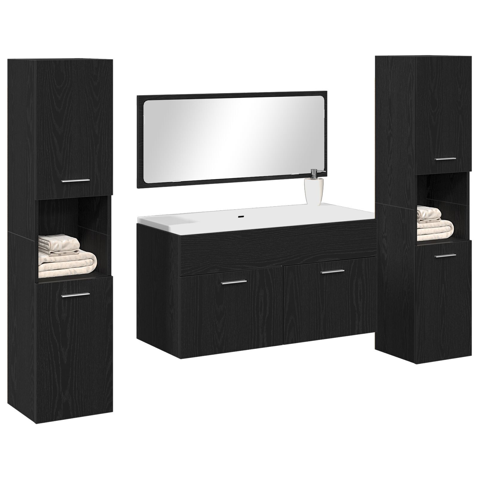 vidaXL Set Mobilier Baie cu ușă 4 pcs Stejar Negru 41 x 38.5 x 46 cm vidaXL Set Mobilier Baie cu ușă 4 pcs Stejar Negru 41 x 38.5 x 46 cm