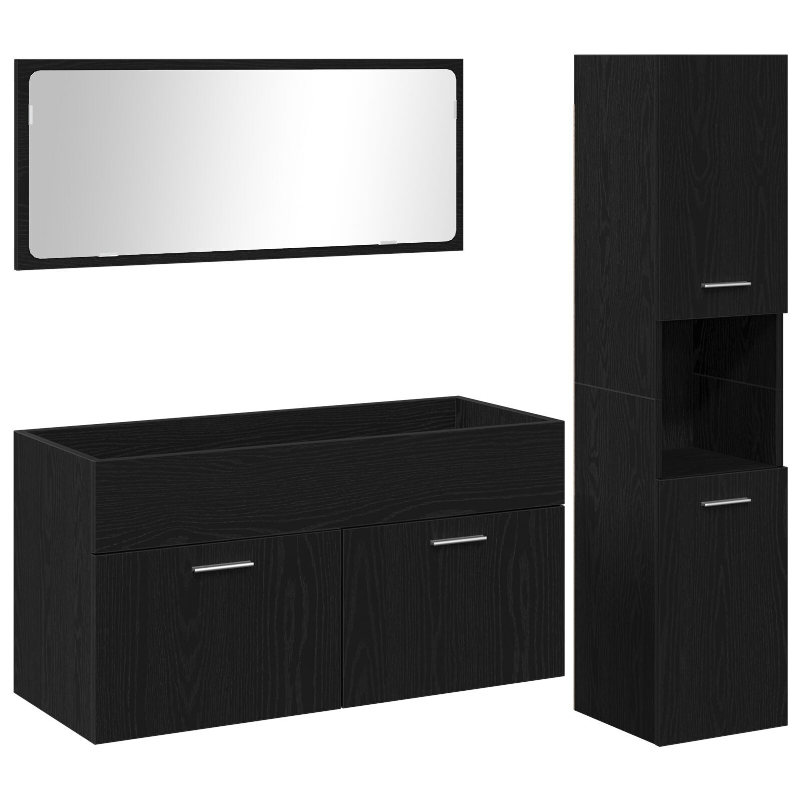 vidaXL Set de mobilier pentru baie Pe perete cu ușă 3 pcs Stejar Negru vidaXL Set de mobilier pentru baie Pe perete cu ușă 3 pcs Stejar Negru