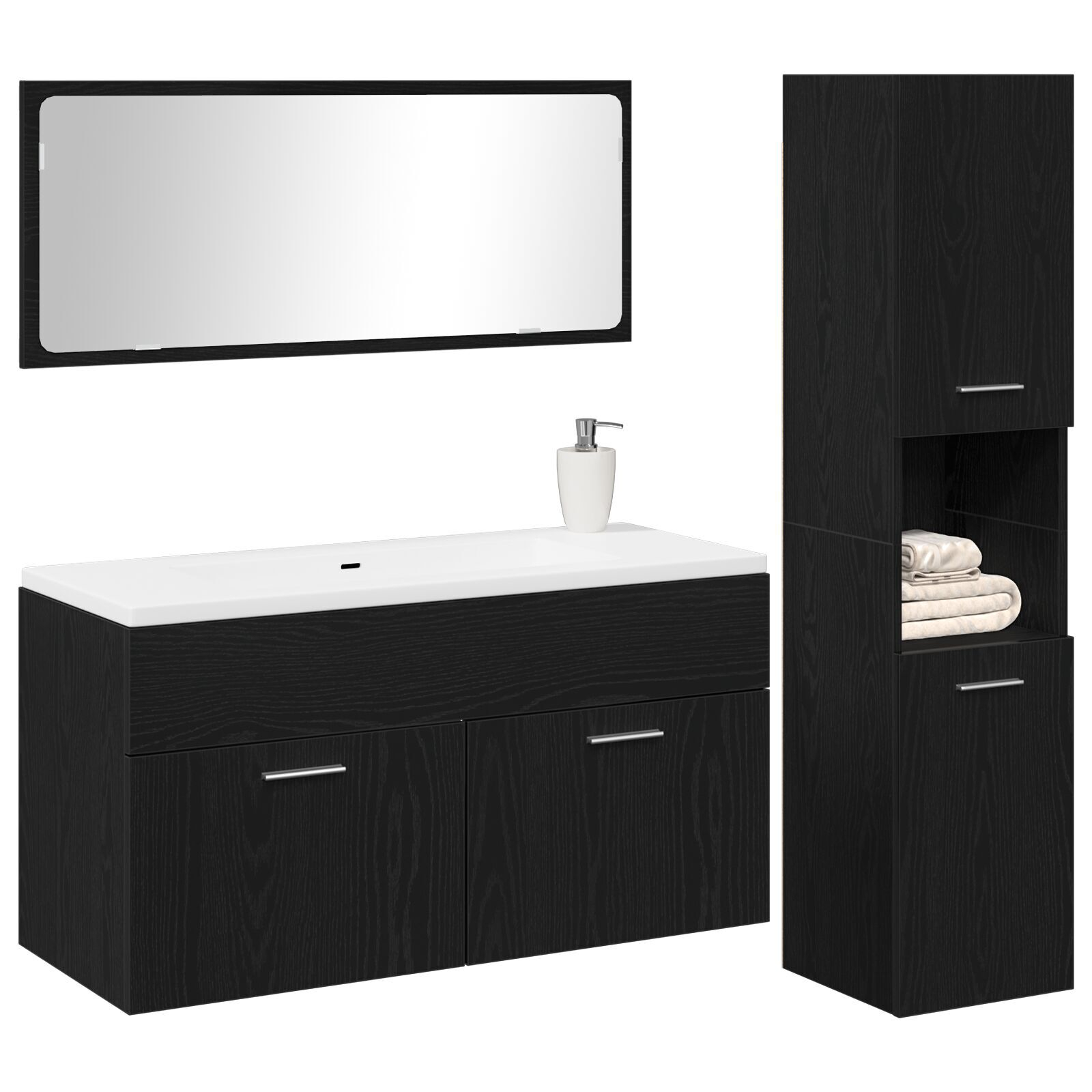 vidaXL Set de mobilier pentru baie Pe perete cu ușă 3 pcs Stejar Negru vidaXL Set de mobilier pentru baie Pe perete cu ușă 3 pcs Stejar Negru