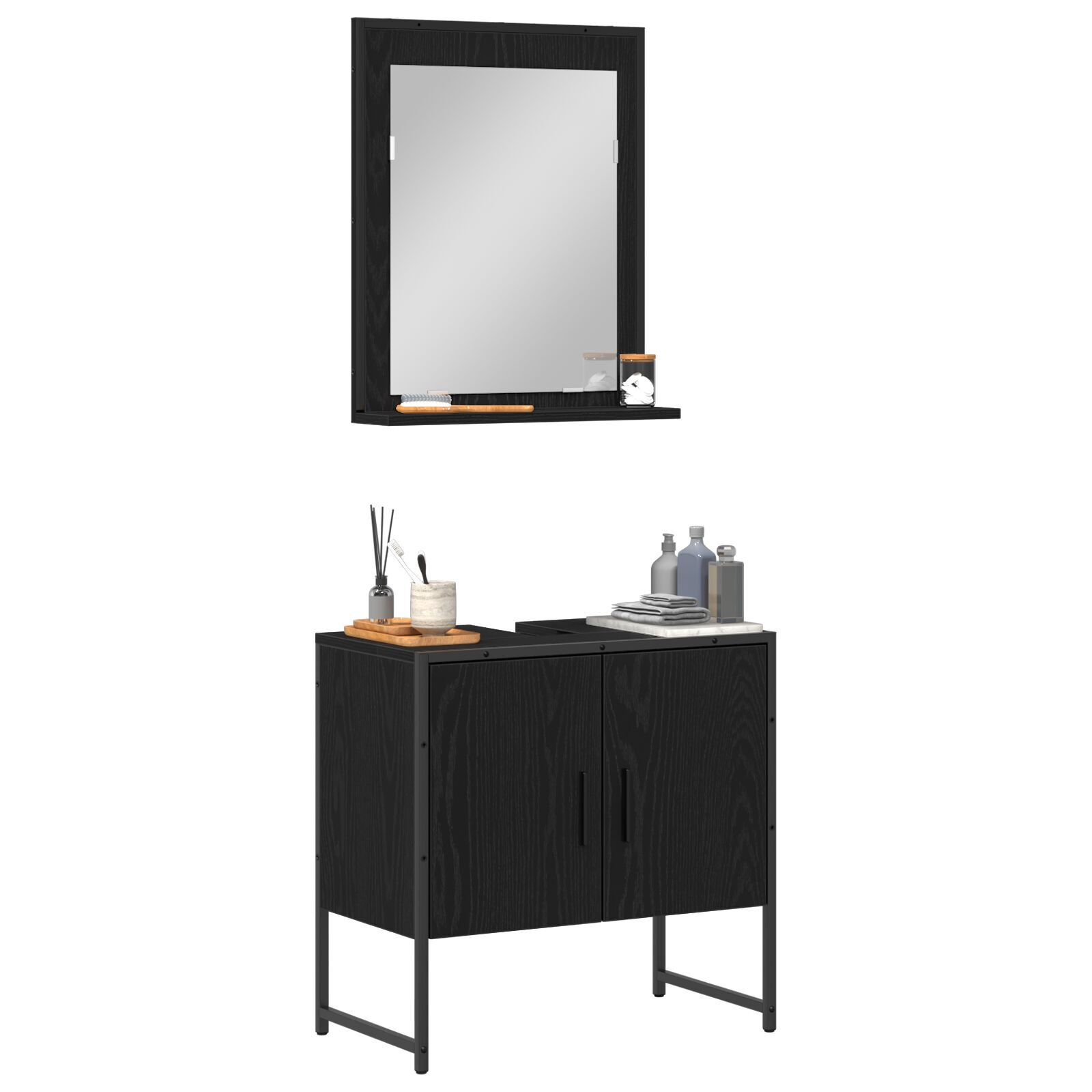 vidaXL Set de mobilier pentru baie cu ușă 2 pcs Negru 60 x 33 x 60 cm vidaXL Set de mobilier pentru baie cu ușă 2 pcs Negru 60 x 33 x 60 cm