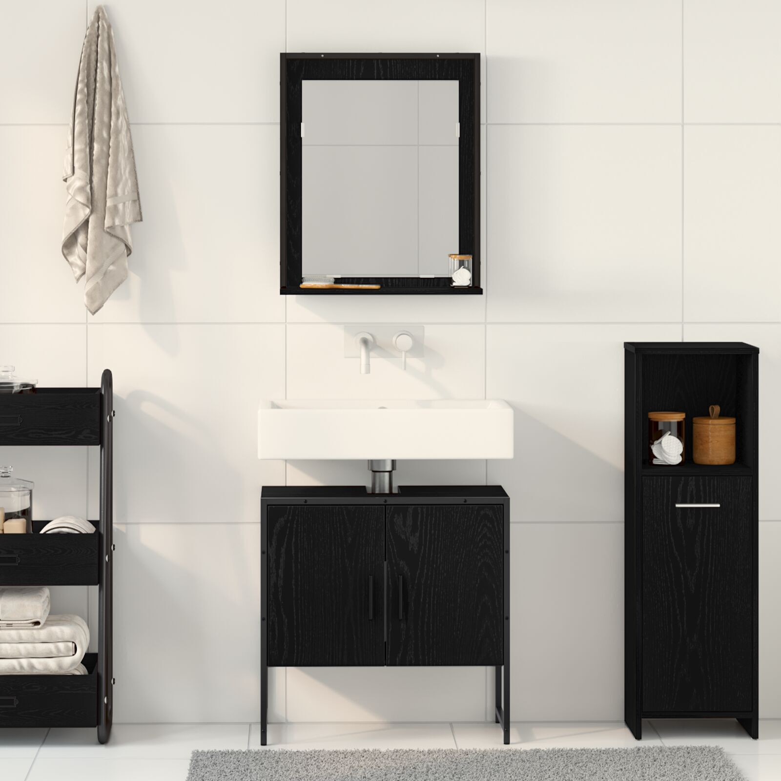vidaXL Set de mobilier pentru baie cu ușă 2 pcs Negru 60 x 33 x 60 cm vidaXL Set de mobilier pentru baie cu ușă 2 pcs Negru 60 x 33 x 60 cm