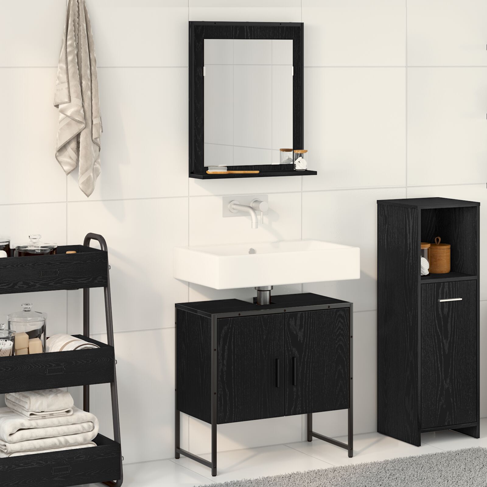 vidaXL Set de mobilier pentru baie cu ușă 2 pcs Negru 60 x 33 x 60 cm vidaXL Set de mobilier pentru baie cu ușă 2 pcs Negru 60 x 33 x 60 cm