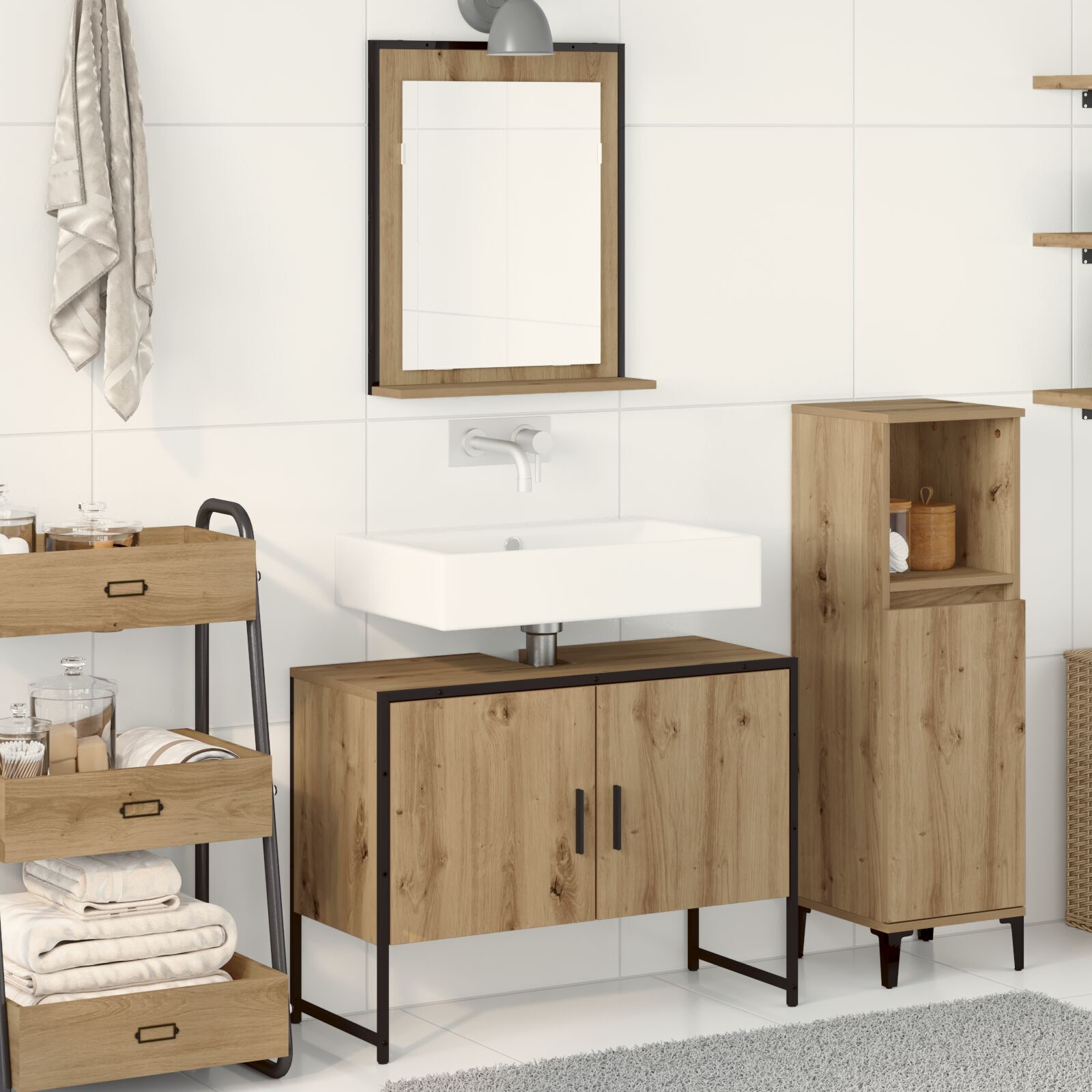 vidaXL Set de mobilier pentru baie cu ușă 2 pcs Maro 80 x 33 x 60 cm vidaXL Set de mobilier pentru baie cu ușă 2 pcs Maro 80 x 33 x 60 cm
