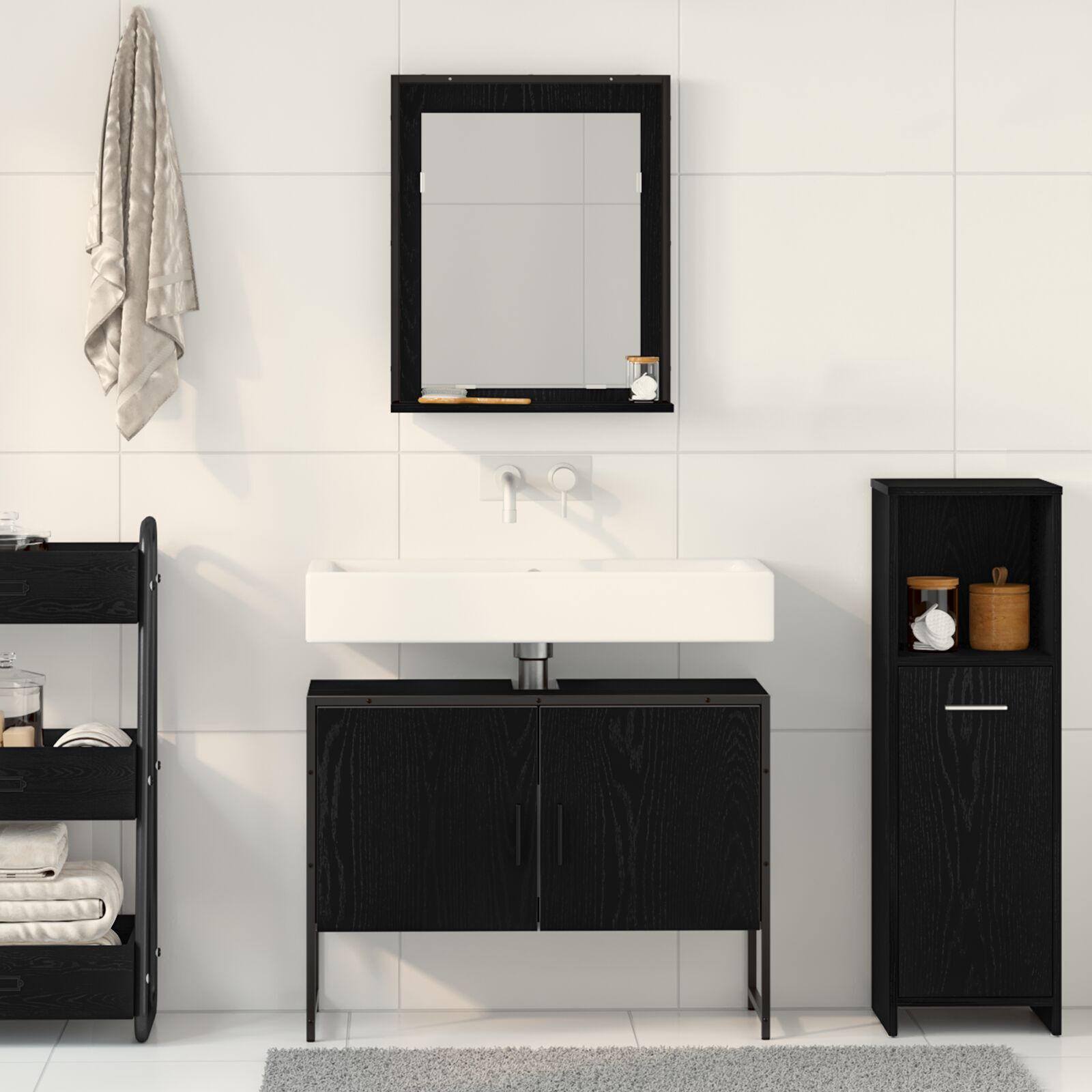 vidaXL Set de mobilier pentru baie cu ușă 2 pcs Negru 80 x 33 x 60 cm vidaXL Set de mobilier pentru baie cu ușă 2 pcs Negru 80 x 33 x 60 cm