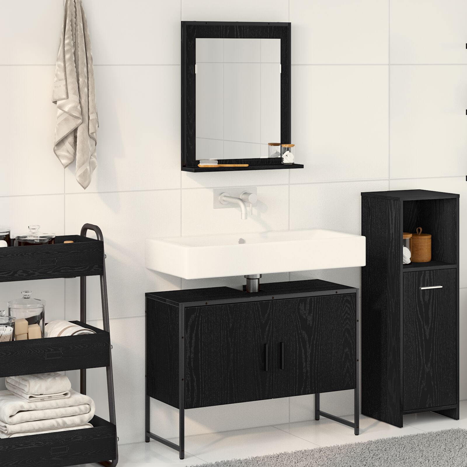 vidaXL Set de mobilier pentru baie cu ușă 2 pcs Negru 80 x 33 x 60 cm vidaXL Set de mobilier pentru baie cu ușă 2 pcs Negru 80 x 33 x 60 cm