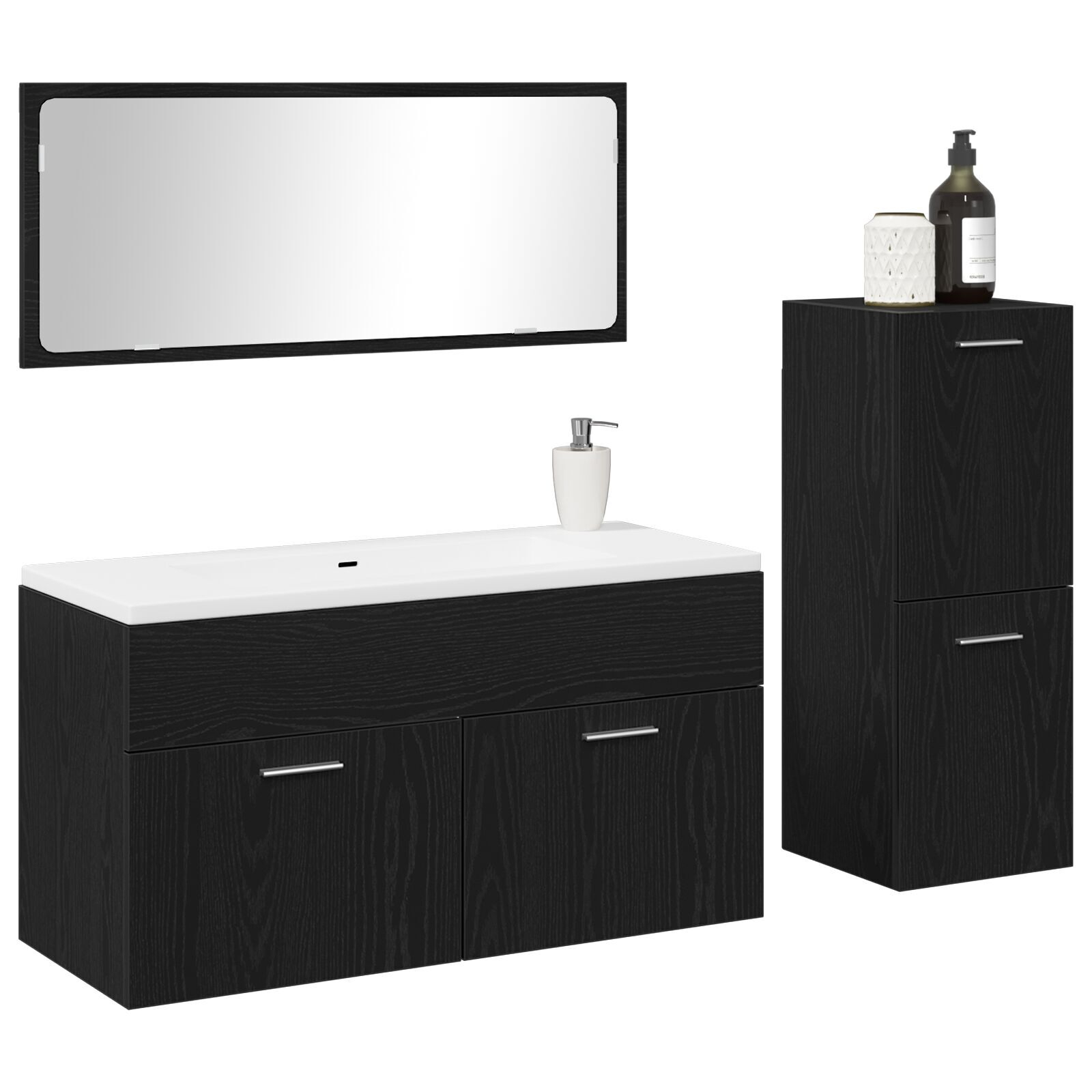 vidaXL Set de mobilier pentru baie Pe perete cu ușă 3 pcs Stejar Negru vidaXL Set de mobilier pentru baie Pe perete cu ușă 3 pcs Stejar Negru
