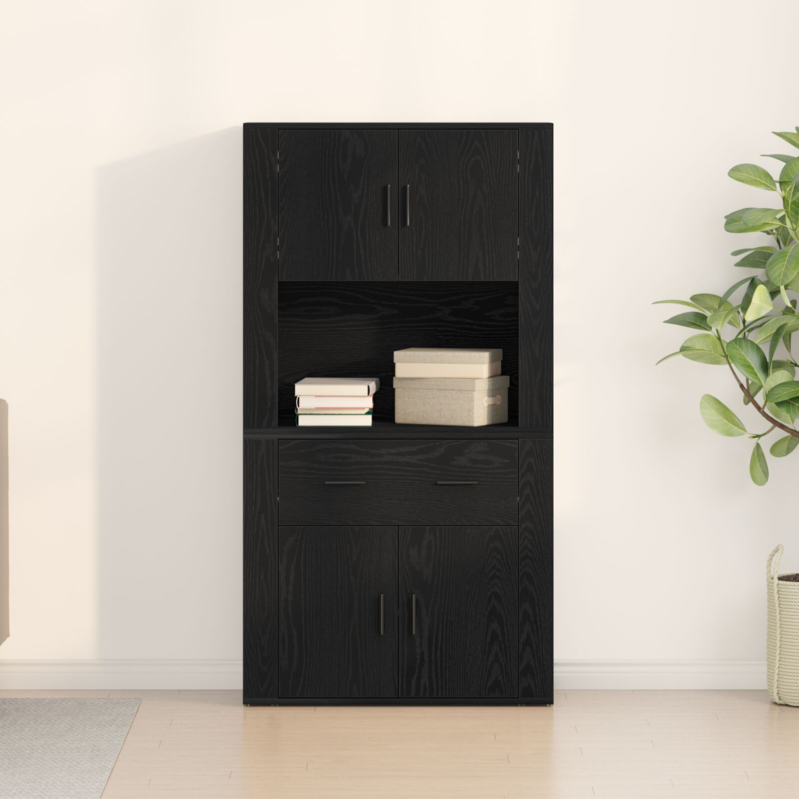 vidaXL Highboard cu sertar Stejar negru 80 x 33 x 150 cm Lemn compozit vidaXL Highboard cu sertar Stejar negru 80 x 33 x 150 cm Lemn compozit