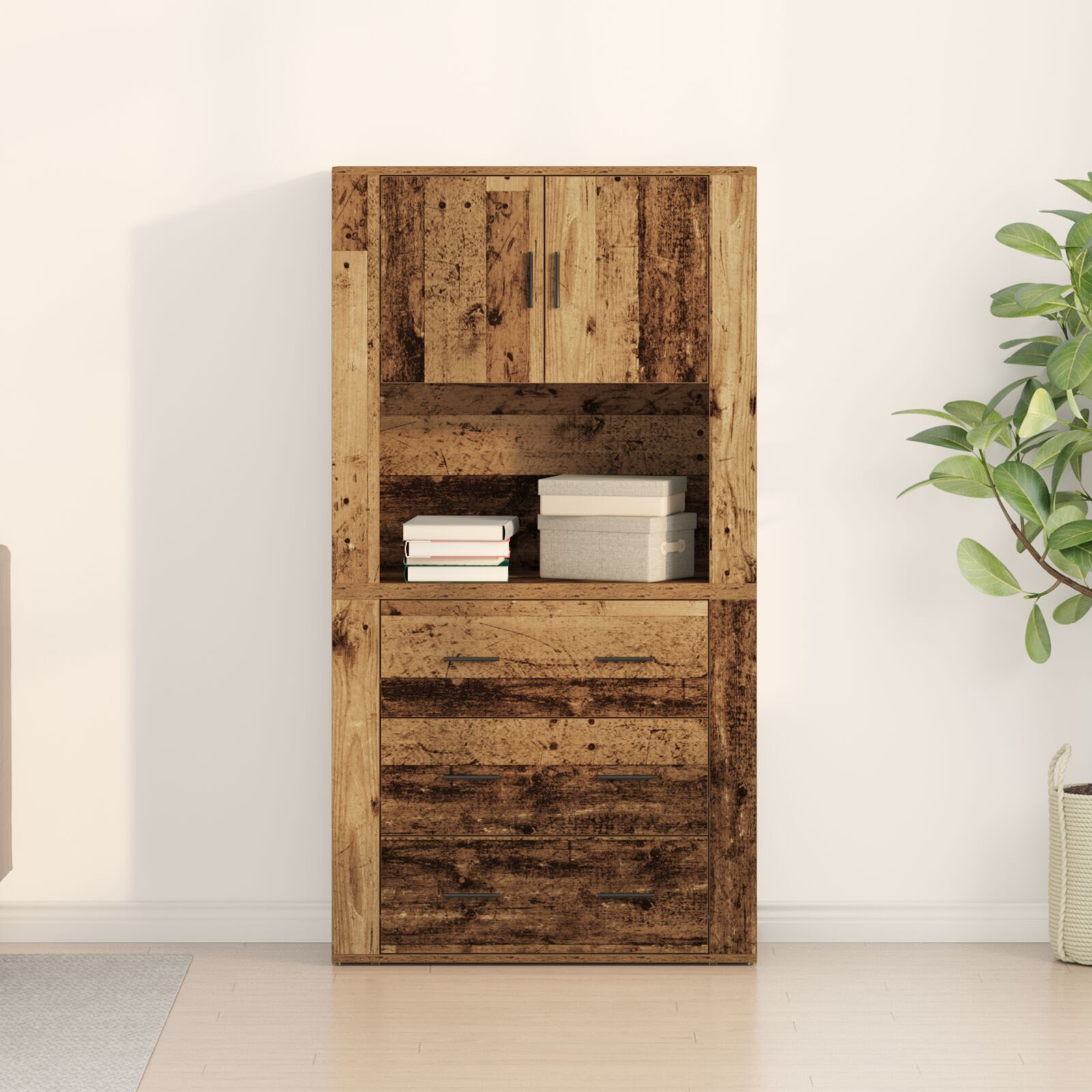 vidaXL Înălțat cu sertar Lemn vechi 80 x 33 x 150 cm Lemn compozit vidaXL Înălțat cu sertar Lemn vechi 80 x 33 x 150 cm Lemn compozit