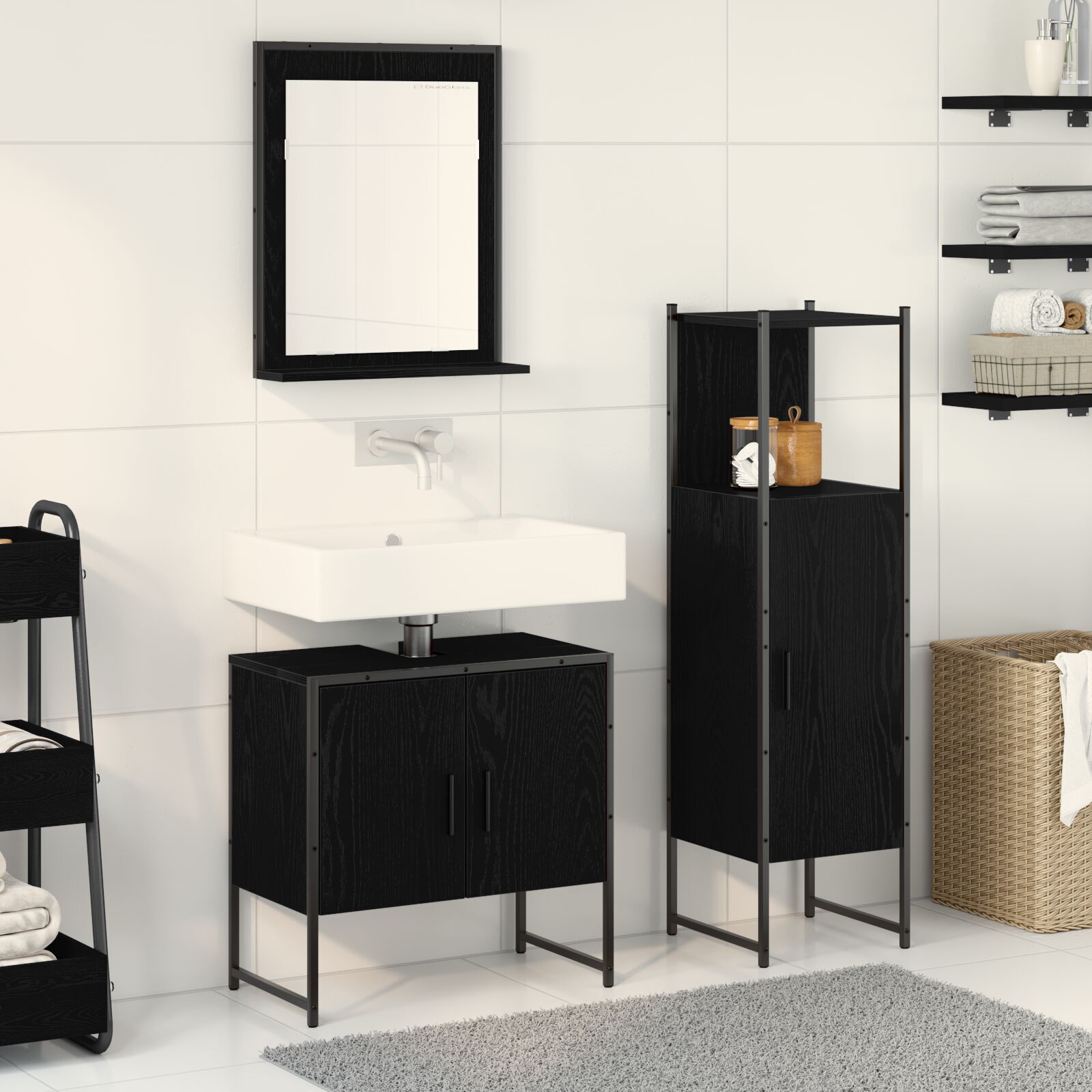vidaXL Set de mobilier pentru baie 3 pcs Negru 33 x 33 x 102.5 cm vidaXL Set de mobilier pentru baie 3 pcs Negru 33 x 33 x 102.5 cm