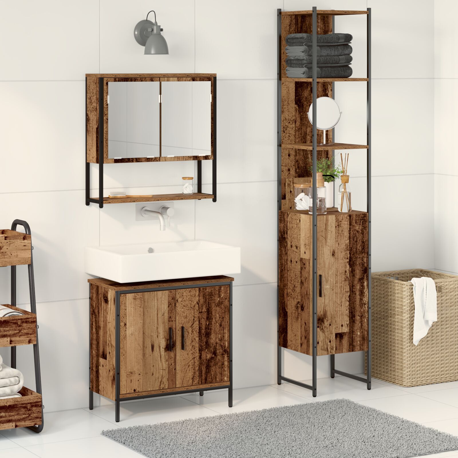 vidaXL Set de mobilier pentru baie 3 pcs Maro 33 x 33 x 185.5 cm vidaXL Set de mobilier pentru baie 3 pcs Maro 33 x 33 x 185.5 cm
