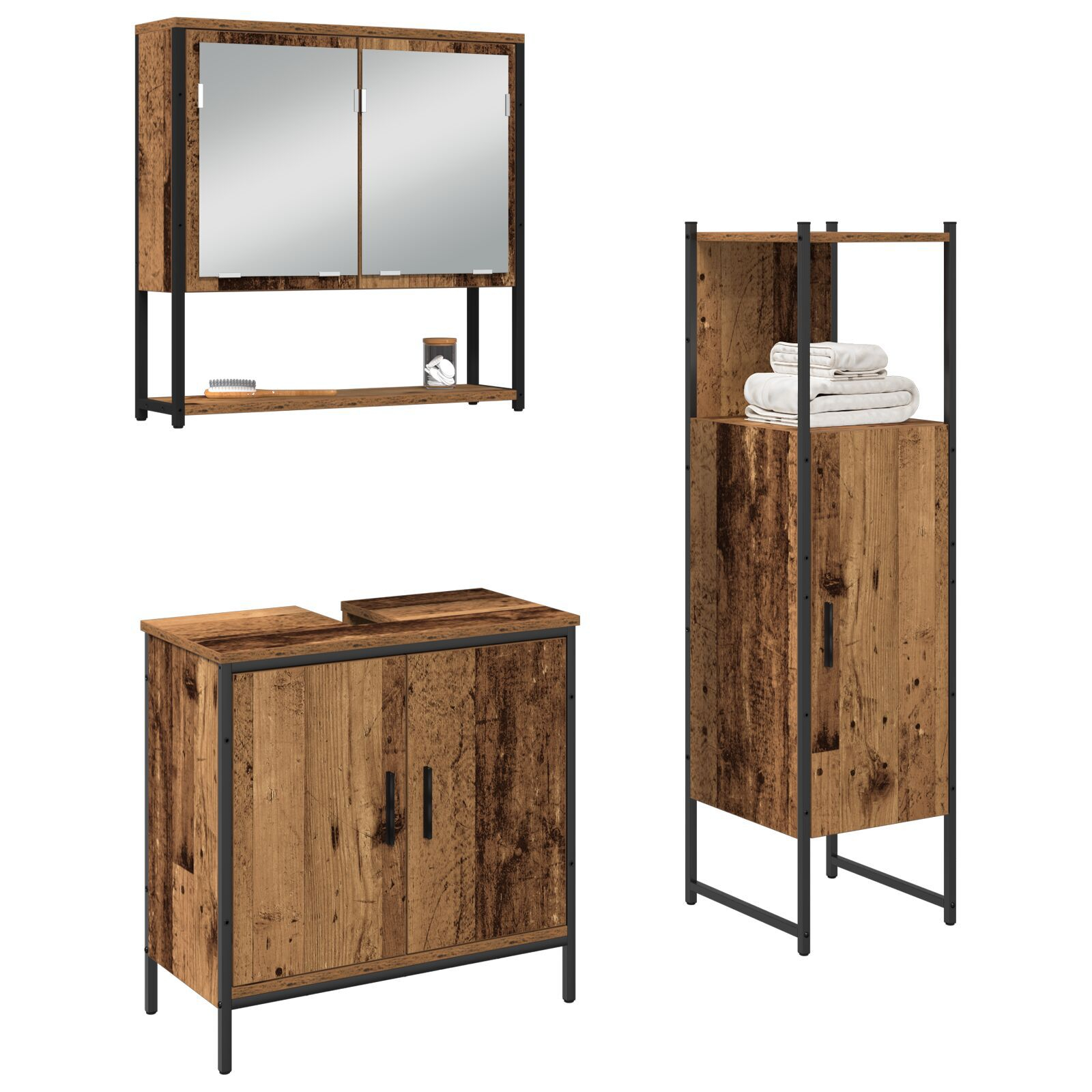 vidaXL Set de mobilier pentru baie 3 pcs Maro 33 x 33 x 102.5 cm vidaXL Set de mobilier pentru baie 3 pcs Maro 33 x 33 x 102.5 cm