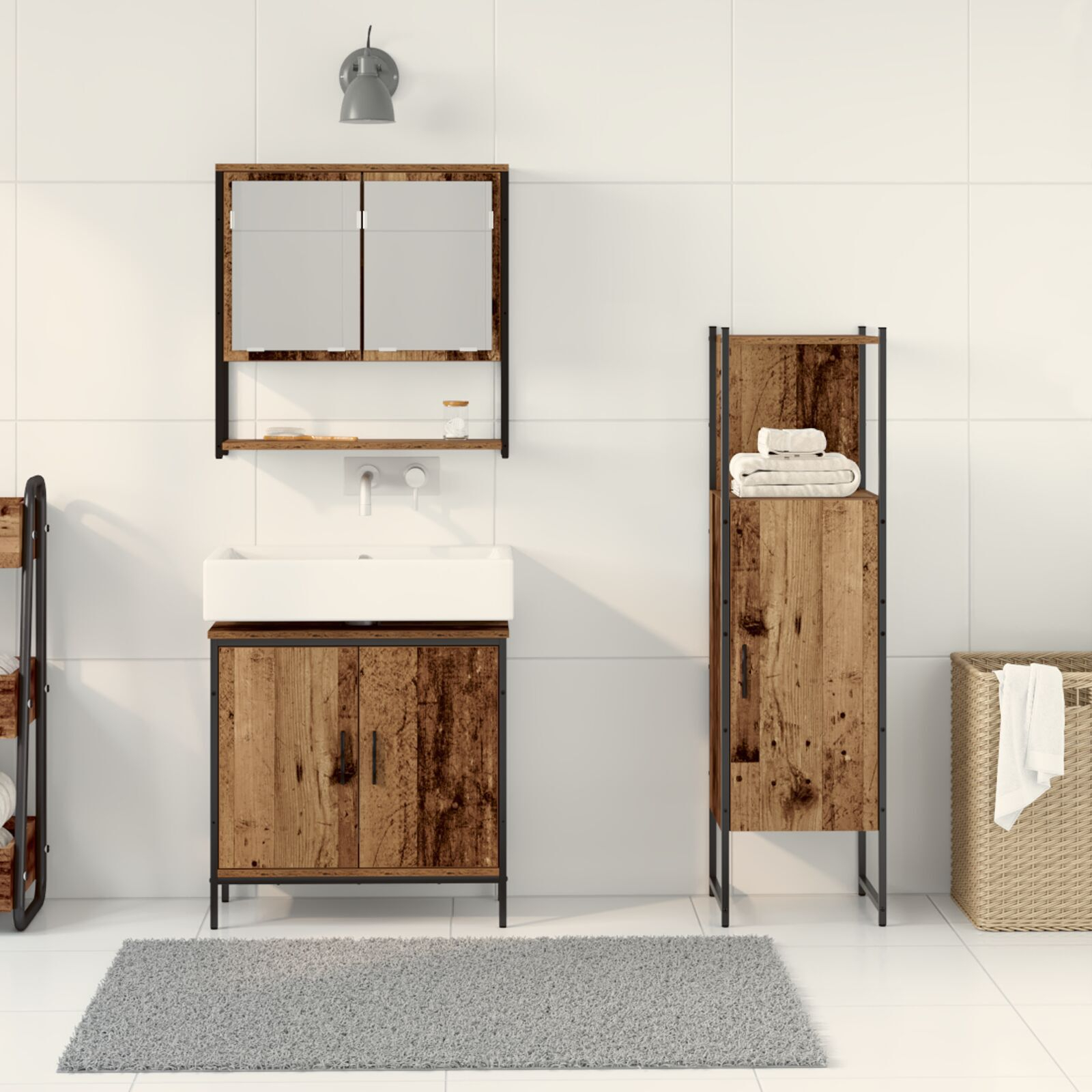 vidaXL Set de mobilier pentru baie 3 pcs Maro 33 x 33 x 102.5 cm vidaXL Set de mobilier pentru baie 3 pcs Maro 33 x 33 x 102.5 cm